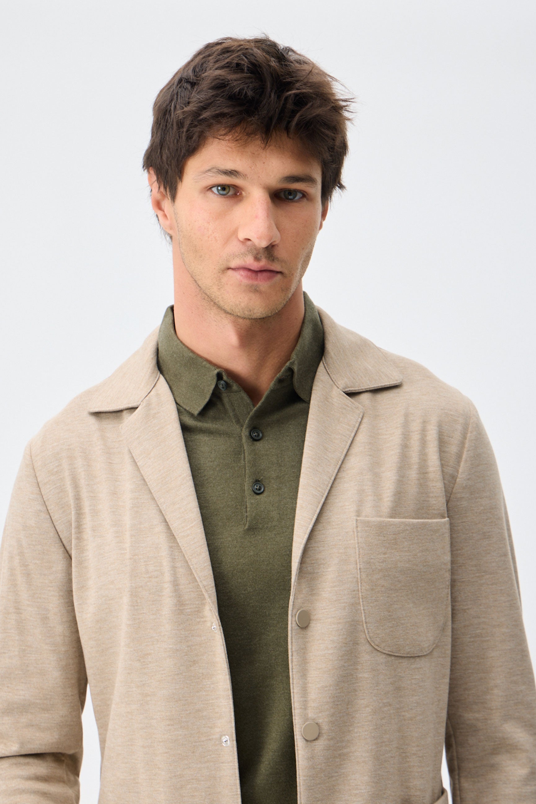 Men’s Beige Soft Jersey Smart Casual Suit Blazer Jacket & Trousers Set