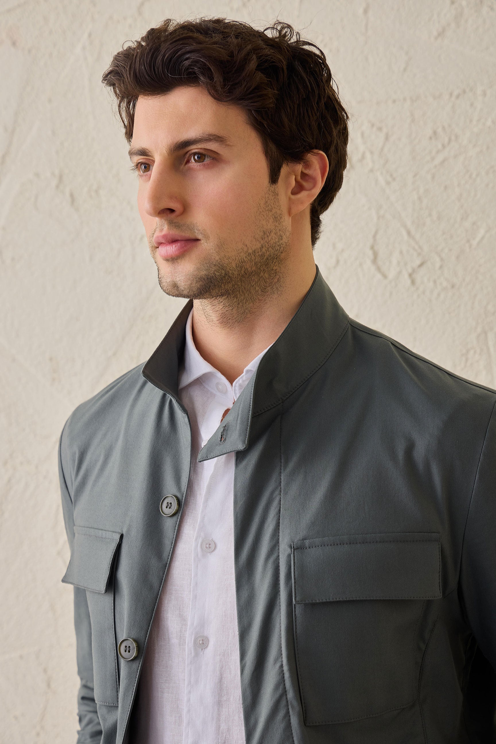 Men’s Sage Green Utility Jacket Lightweight Smart Casual Jacket