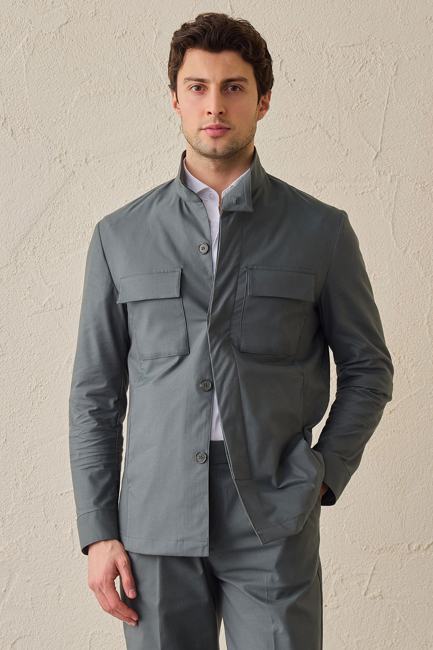 Men’s Sage Green Utility Jacket Lightweight Smart Casual Jacket