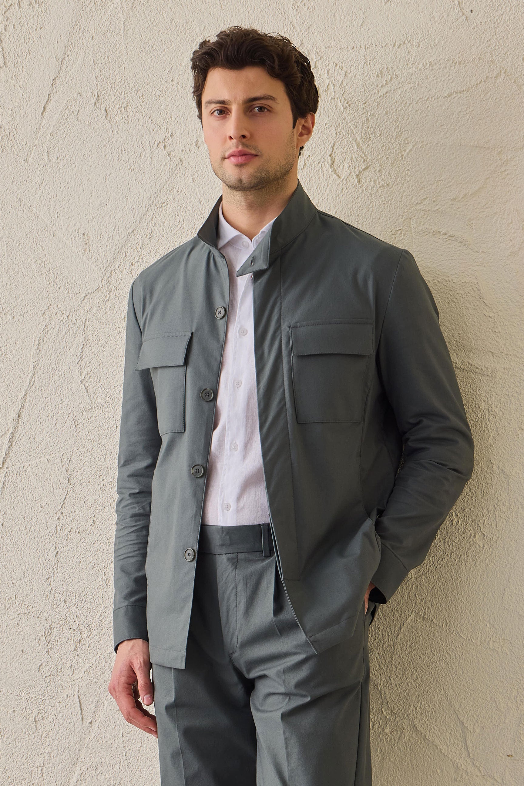 Men’s Sage Green Utility Jacket Lightweight Smart Casual Jacket