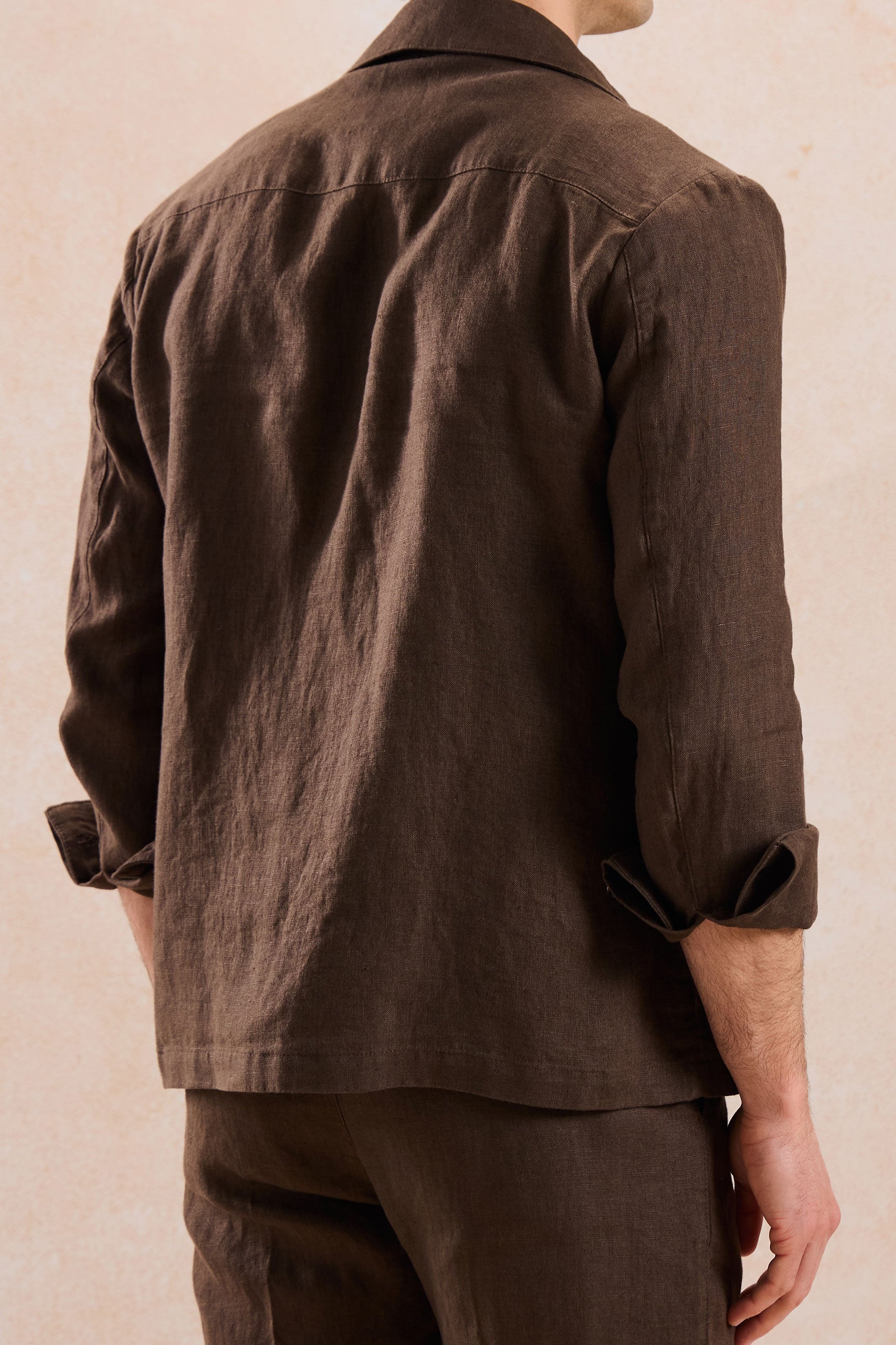 Men’s Brown Linen Smart Casual 2 Piece Suit Zip Front Safari Style Summer