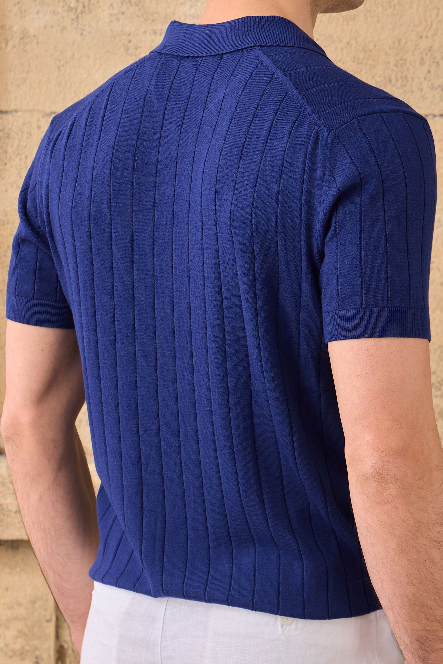 Men’s Navy Ribbed Knit Polo Shirt