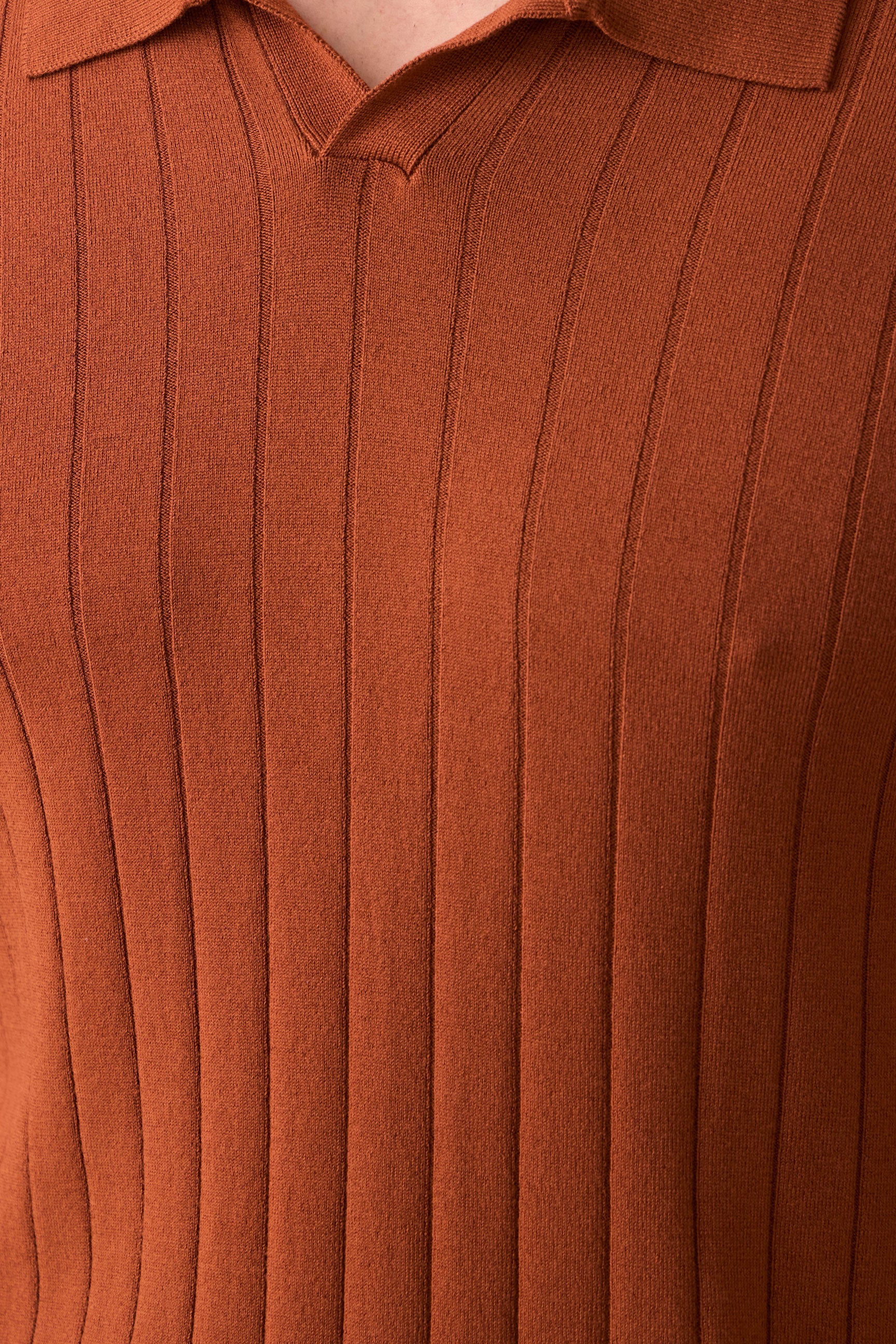 Men’s Rust Orange Ribbed Knit Polo Shirt