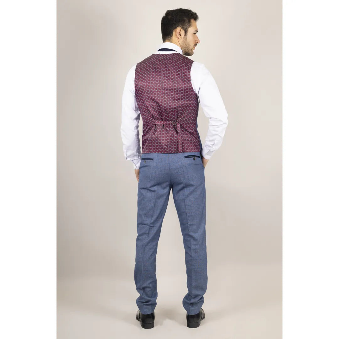 Earl Men's 3-Piece Blue Checked Tailored Suit