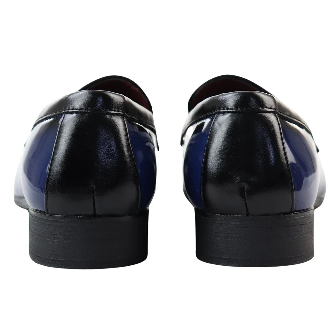 Men's Patent Tassel Slip On Blue Loafers
