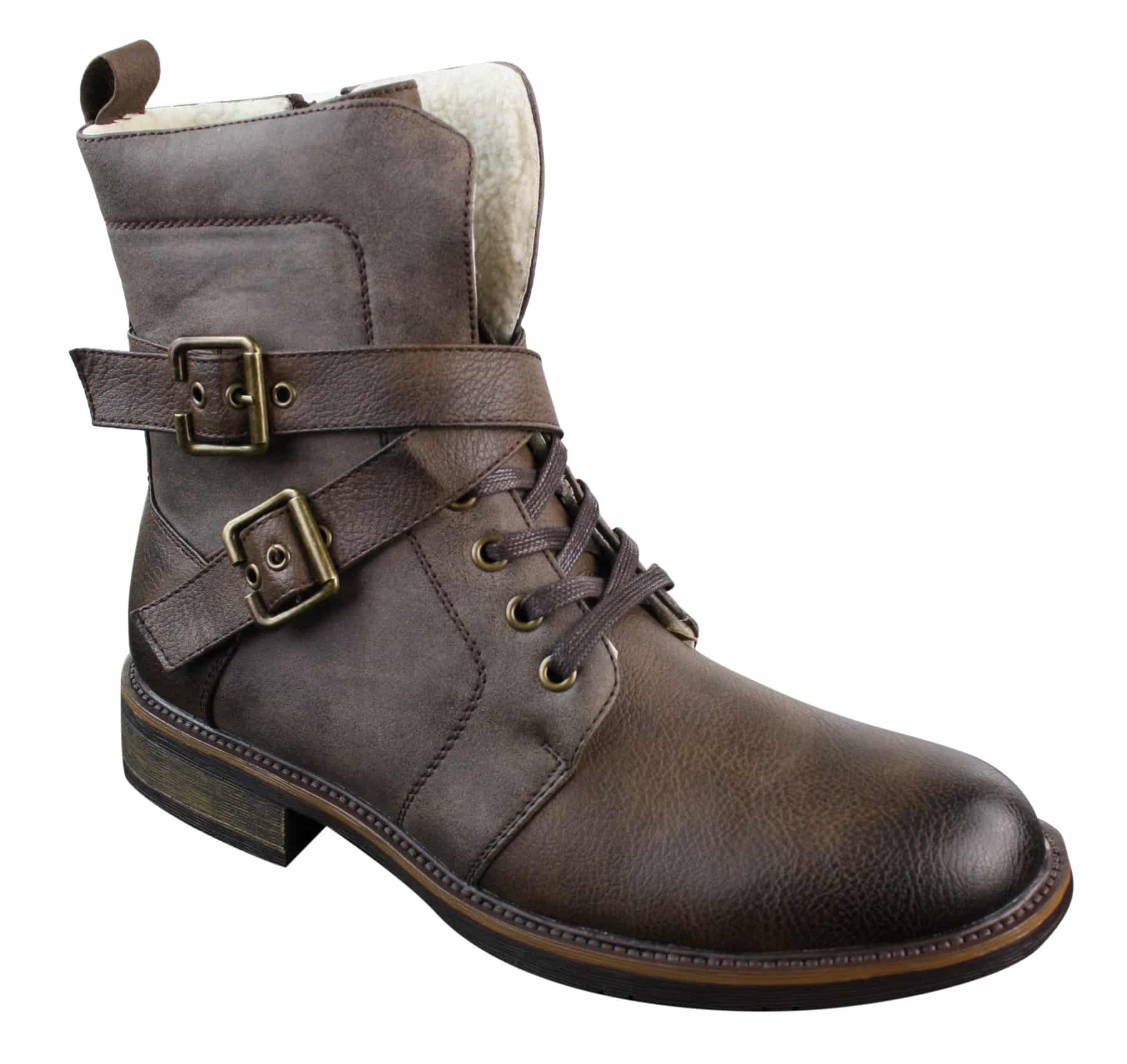 Mens Punk Rock Goth Emo Biker Ankle Boots Leather Buckle Fur Fleece Lined