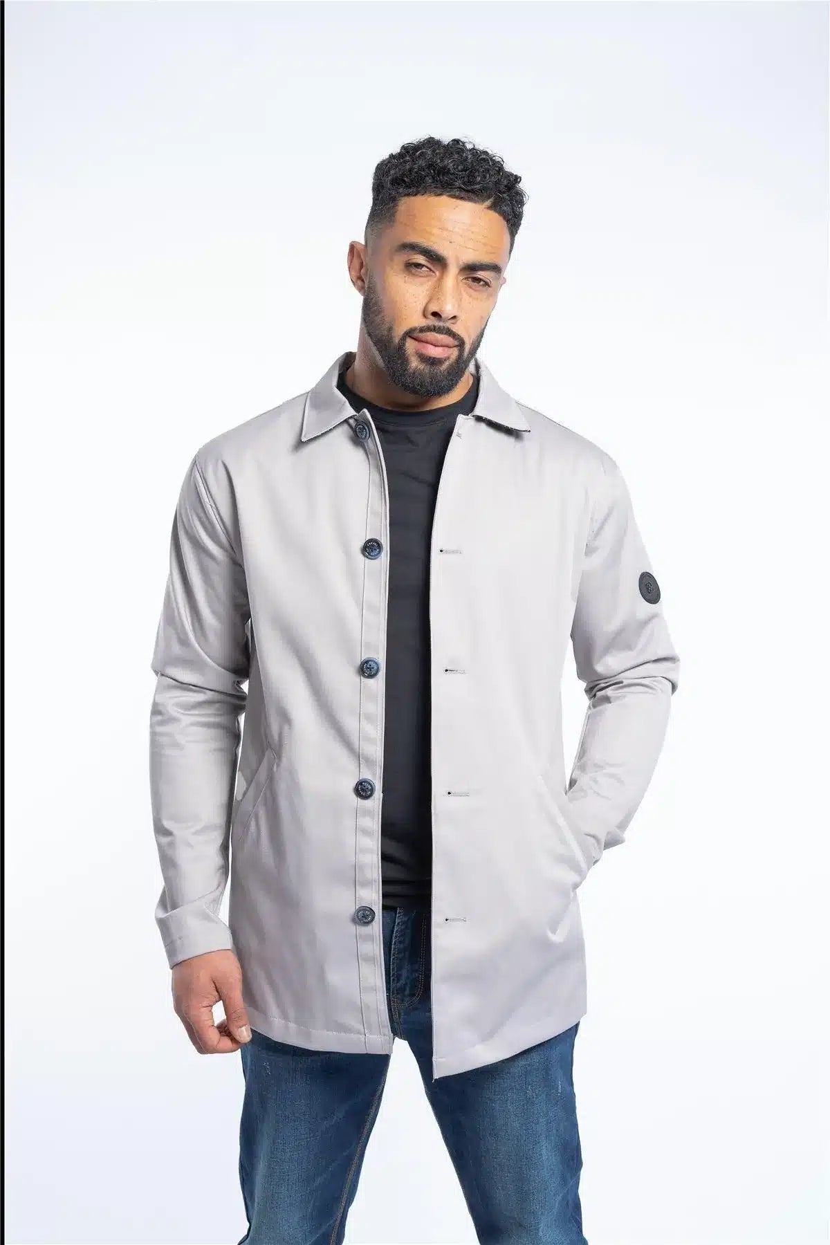 Mens Mid Length Overcoat Jacket Light Weight Smart Casual Beige Stone  Mac