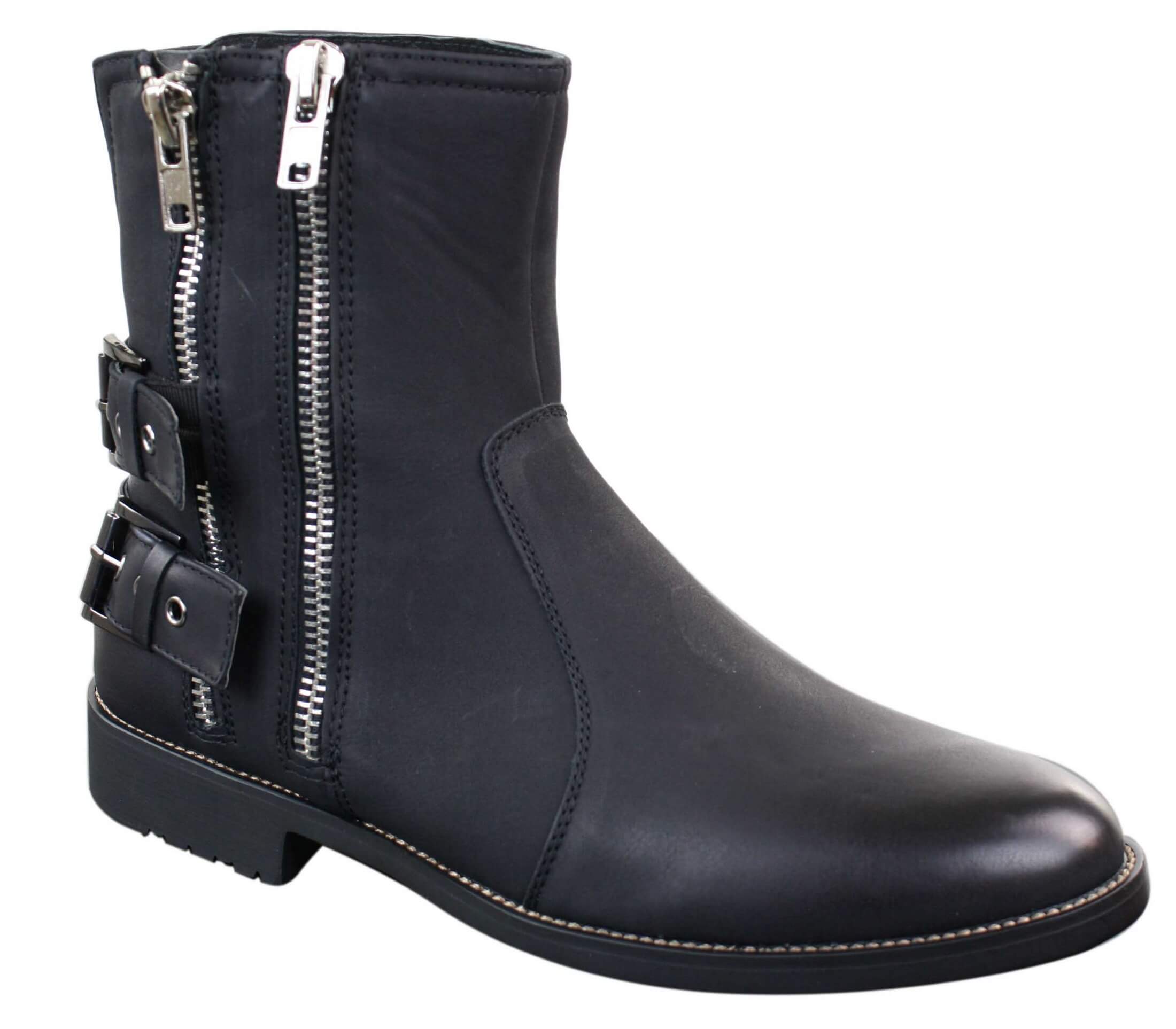Mens Zip Biker Motorcycle Boots Punk Rock Ankle Belted Buckle Casual