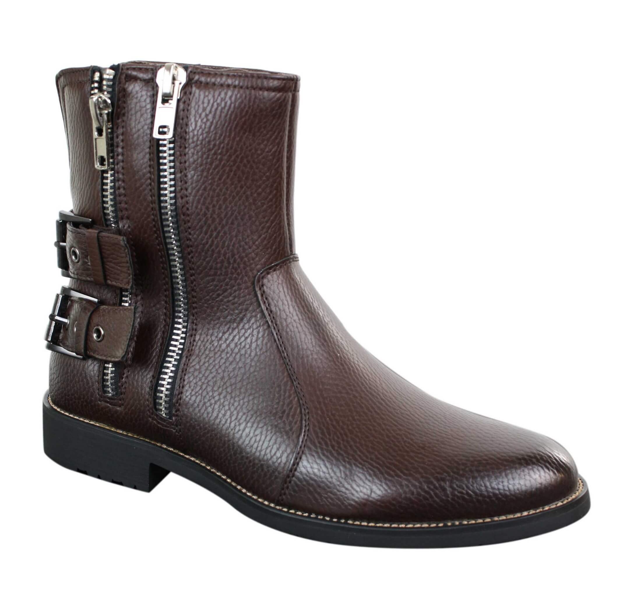 Mens Zip Biker Motorcycle Boots Punk Rock Ankle Belted Buckle Casual