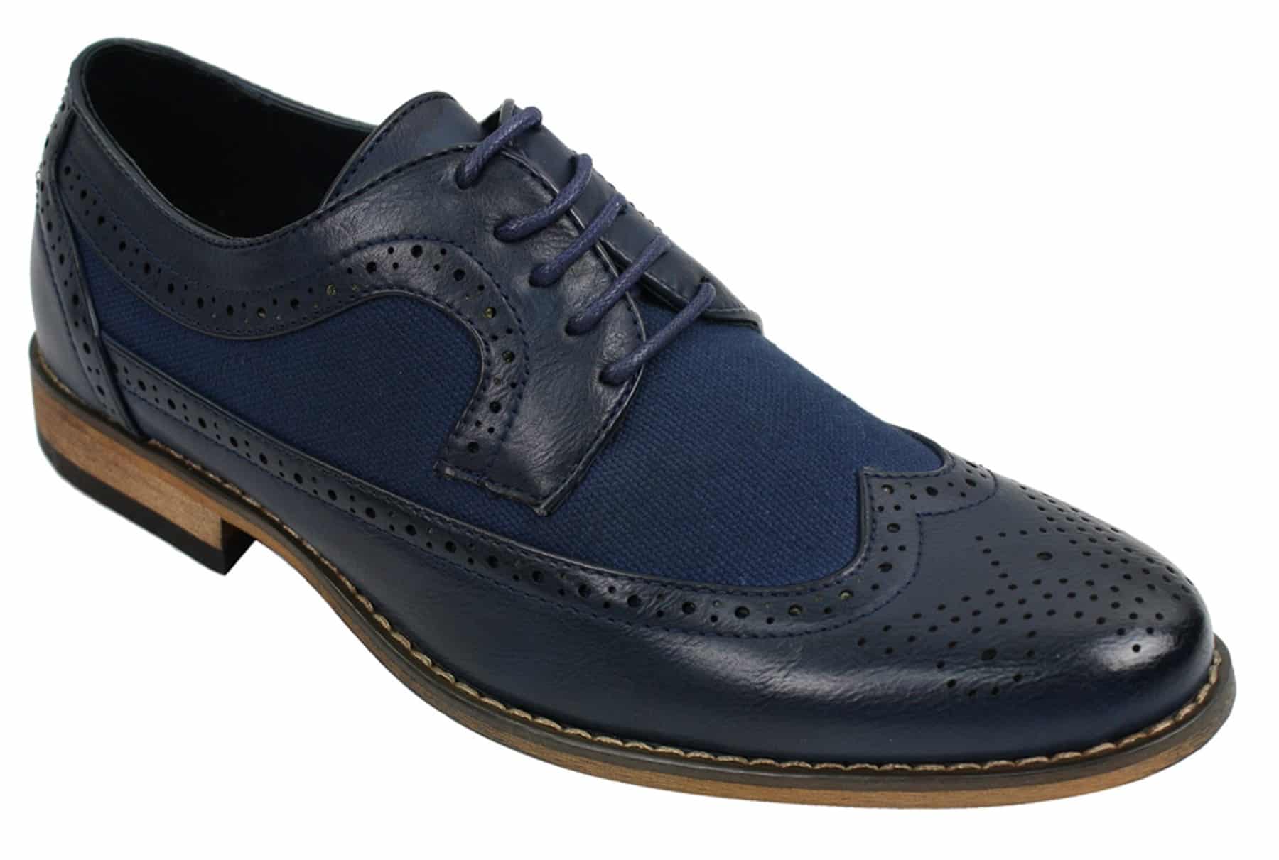 Mens Brogues Leather Shoes Italian Designer Smart Casual Brown Black Navy Retro