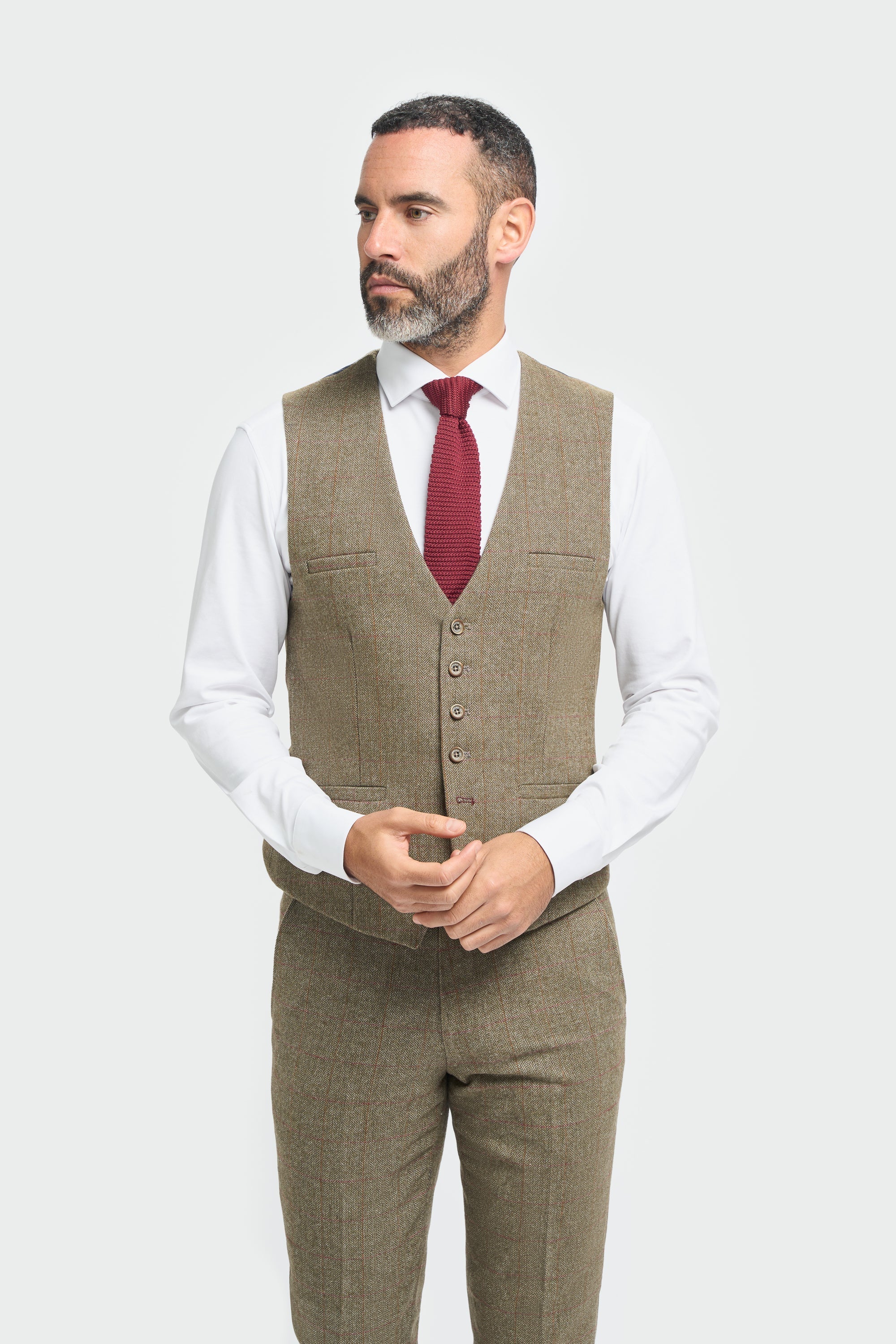 Mens Tweed Olive Green Check Suit