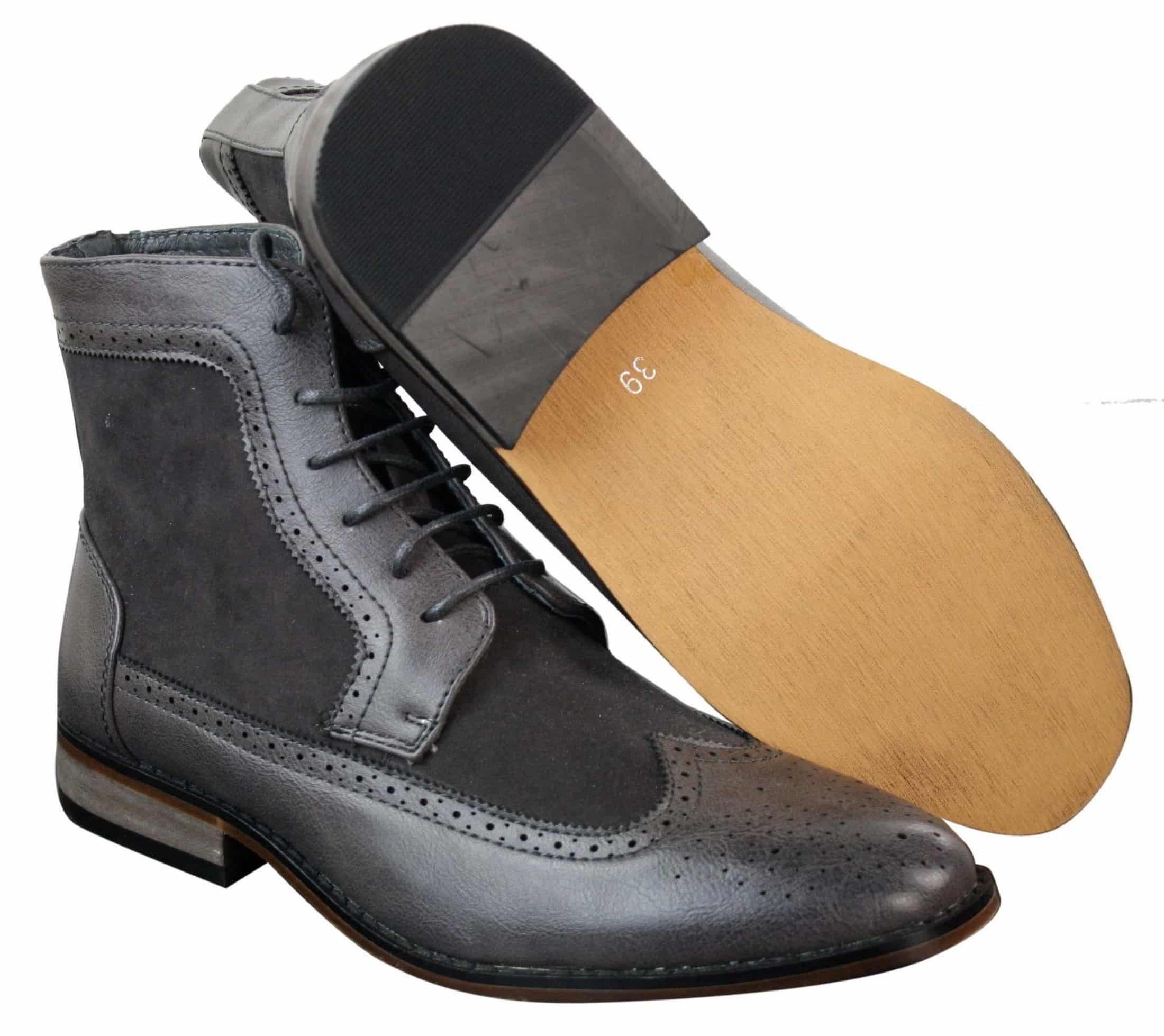 Mens Chelsea Brouge Ankle Boots Leather Suede Italian Smart Casual Laced Retro