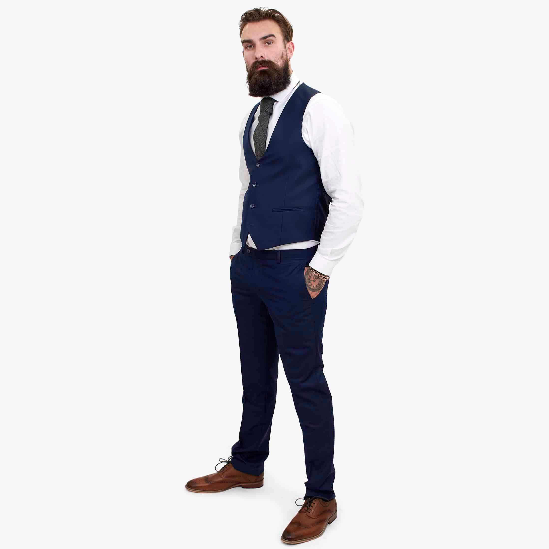 Happy Gentleman BELLO Navy Blue 3 Piece Suit Wool Tailored Fit