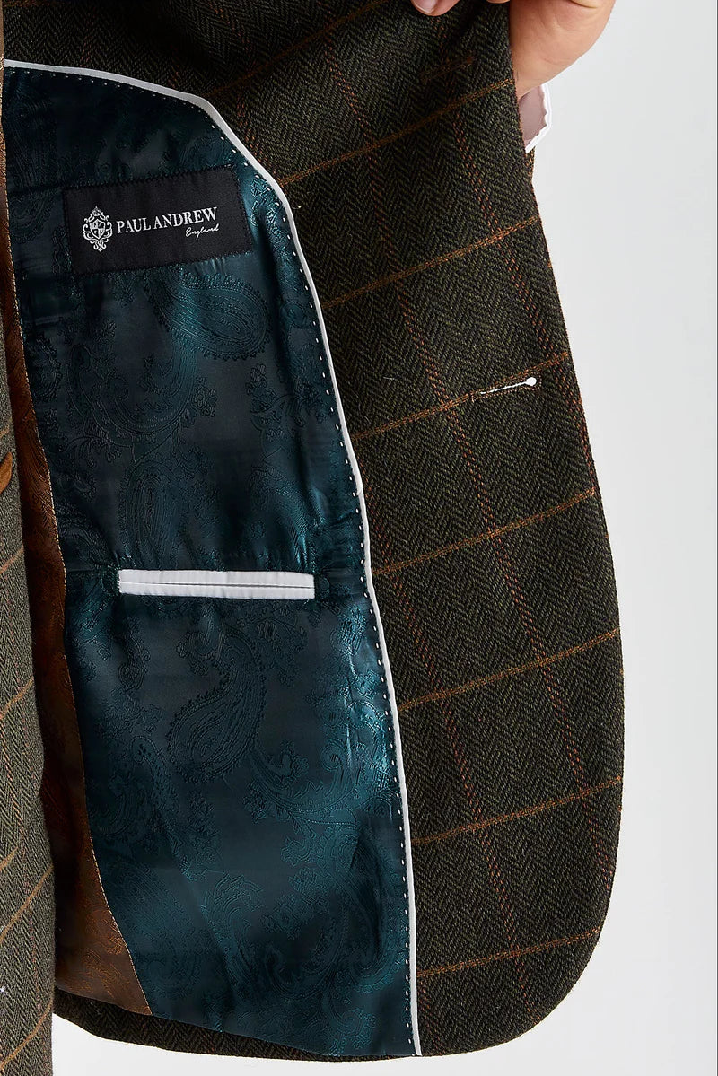 Harris - Green Tweed Herringbone Check Tweed Blazer