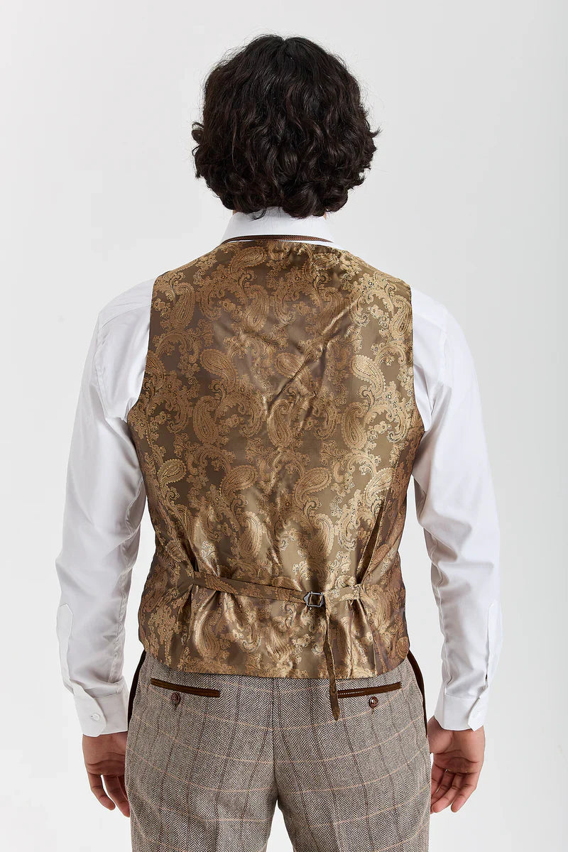 Harris - Tweed Brown Herringbone Check Waistcoat for Men
