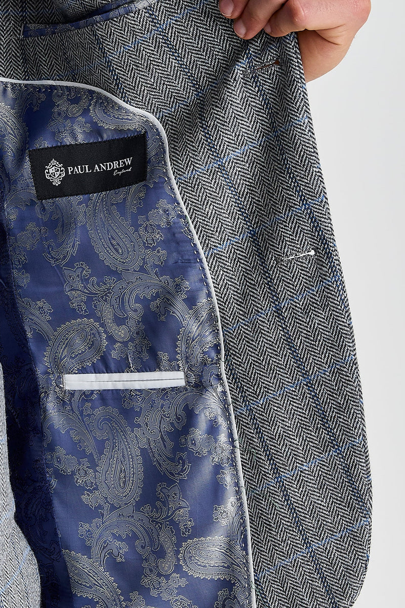 Harris - Tweed Grey Herringbone Check Blazer for Men