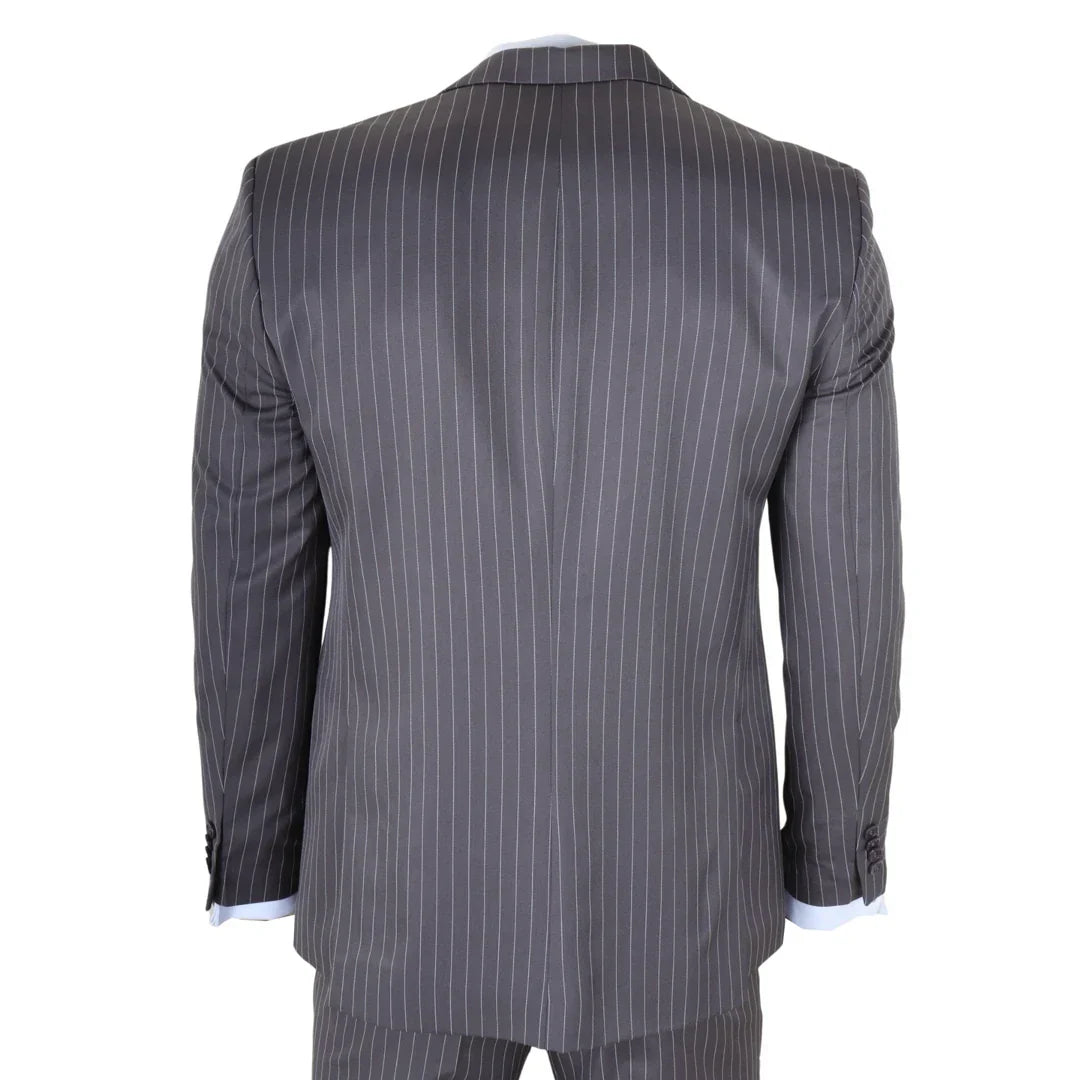 IM44 - Men's Pinstripe 3 Piece Grey Suit Shelby Style