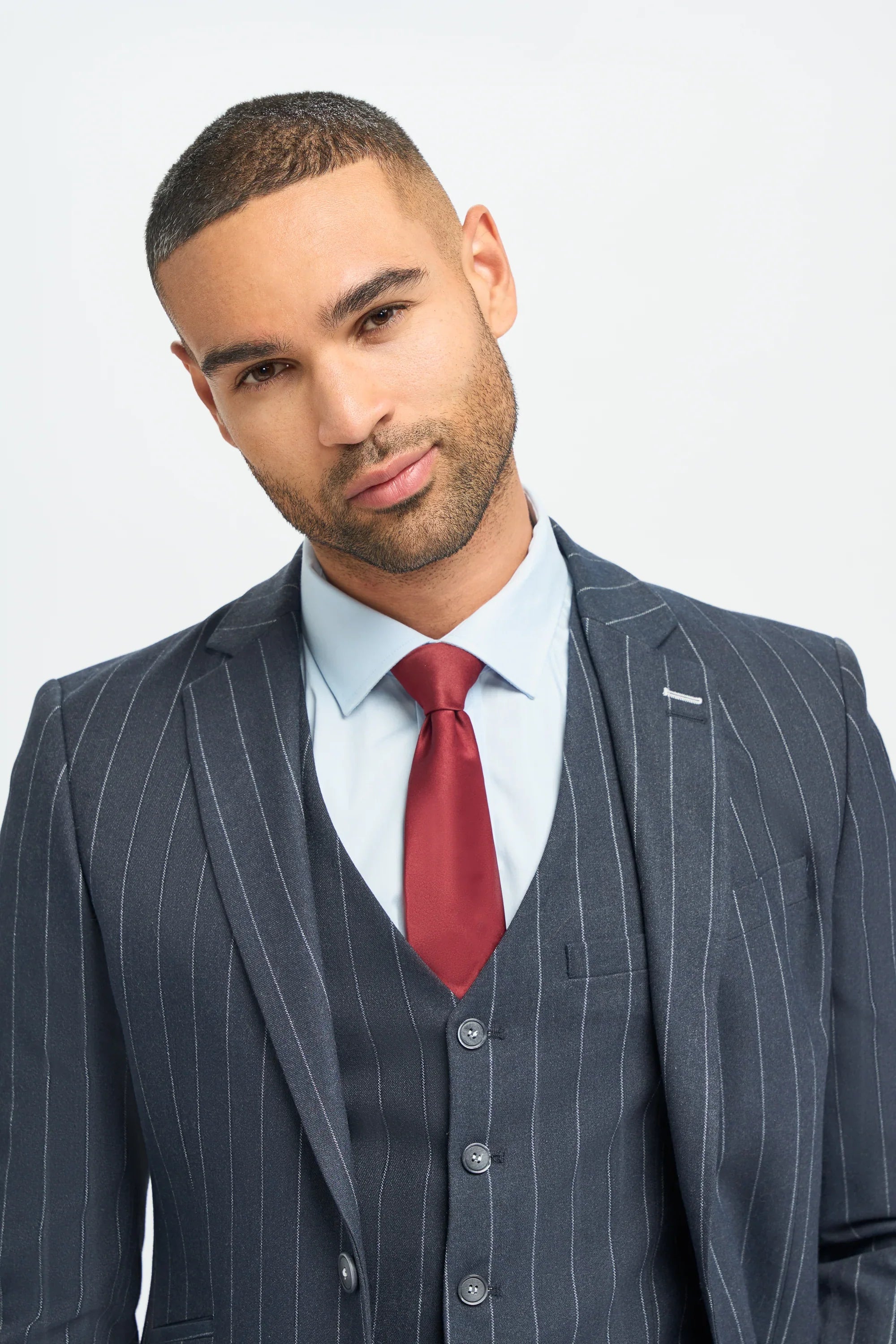Mens 3 Piece Suit Pin Stripe Navy Classic Vintage Retro 1920s Tailored Fit Wedding