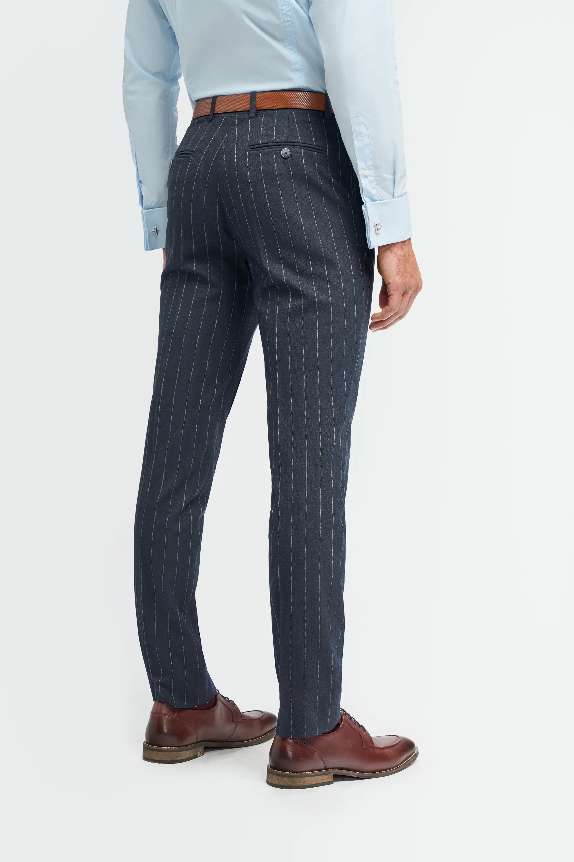 Mens 3 Piece Suit Pin Stripe Navy Classic Vintage Retro 1920s Tailored Fit Wedding