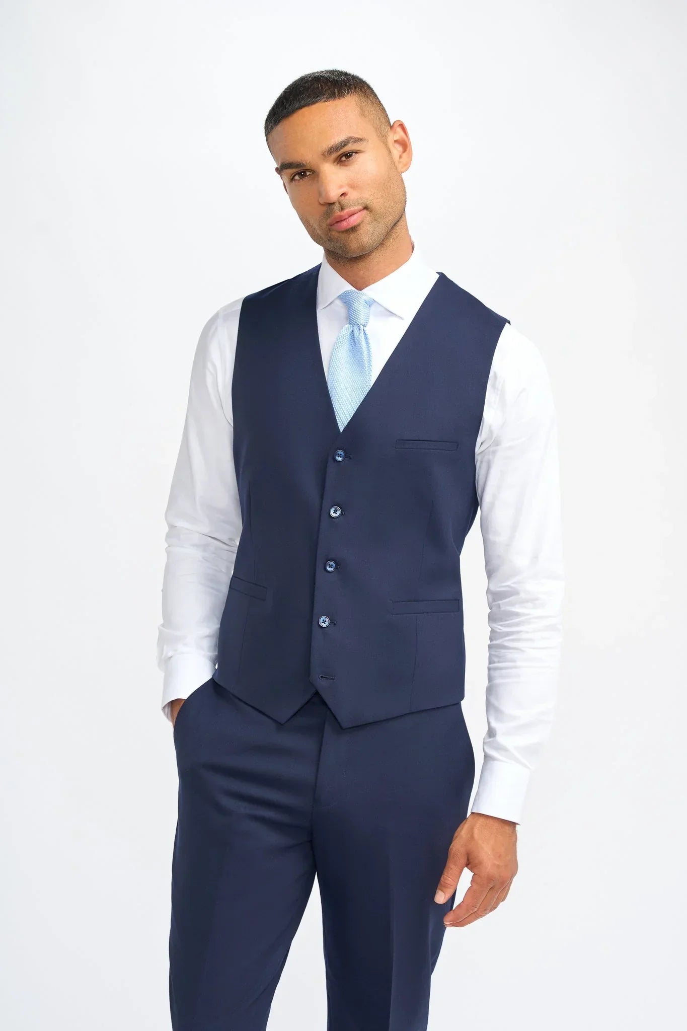 James - Men's Navy Blue 3 Piece Wool Tailored Fit Suit