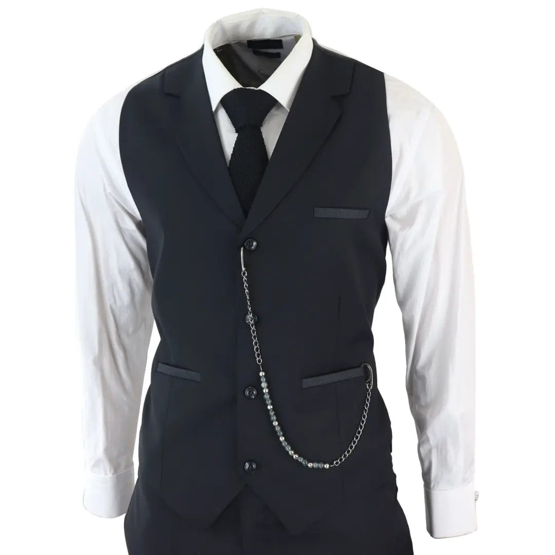 James Men's Classic Black 3-Piece Suit with Red Pocket Square