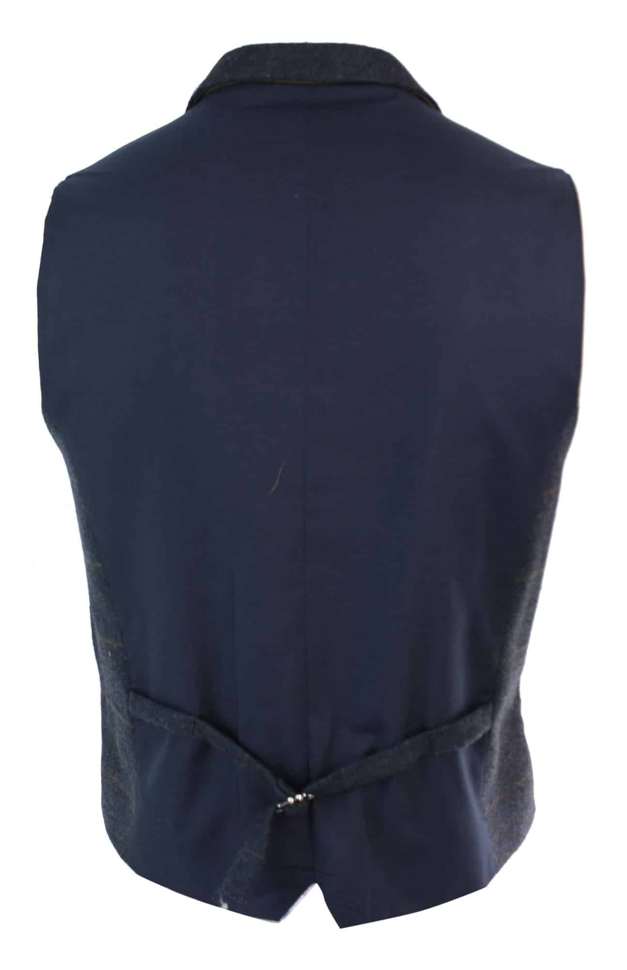 Mens Double Breasted Herringbone Tweed 1920s Vintage Vintage Check Waistcoat Navy Blue