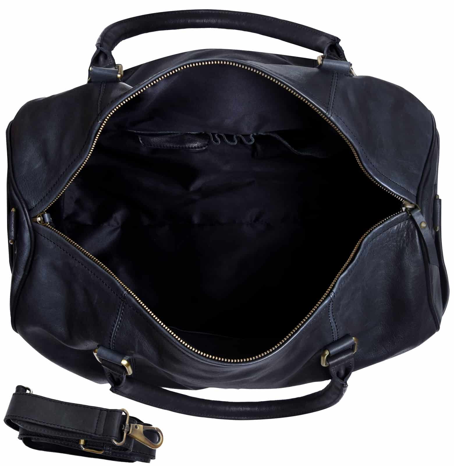 Genuine Leather Vintage Carry On Travel Bag - Black