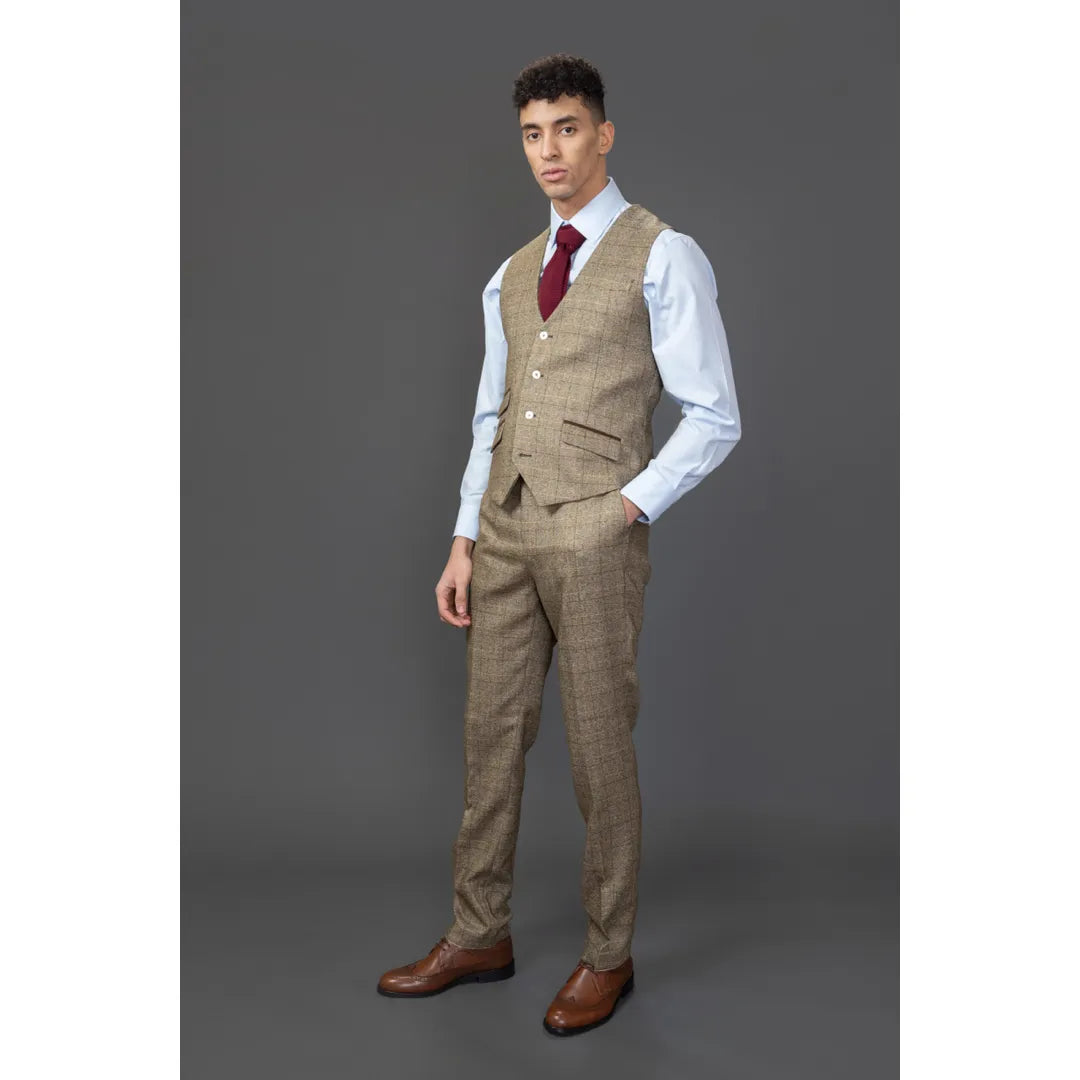 Liam - Men's 3 Piece Brown Checked Suit