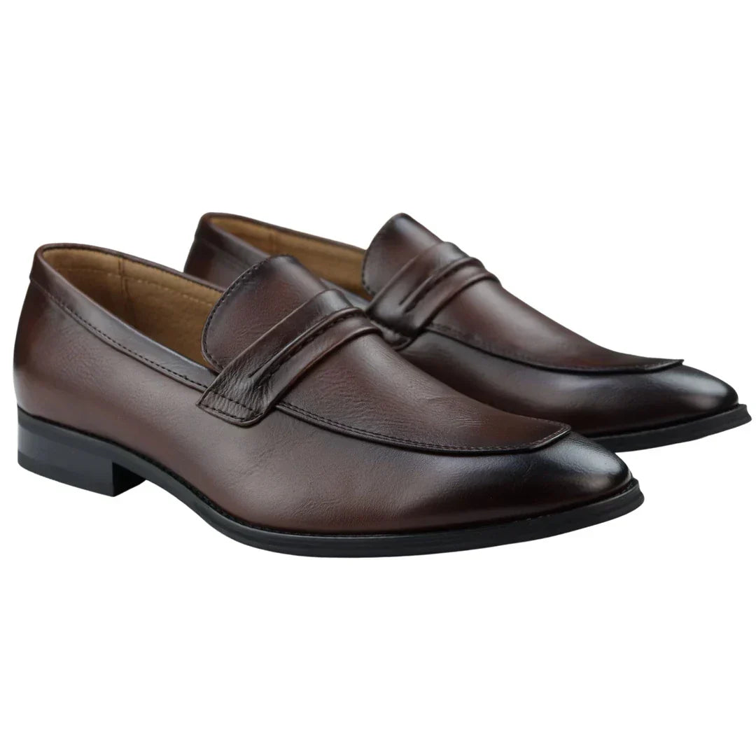 Men's Moccasin Brown Loafers Shoes Leather Lined Slip On Smart Formal Shoe