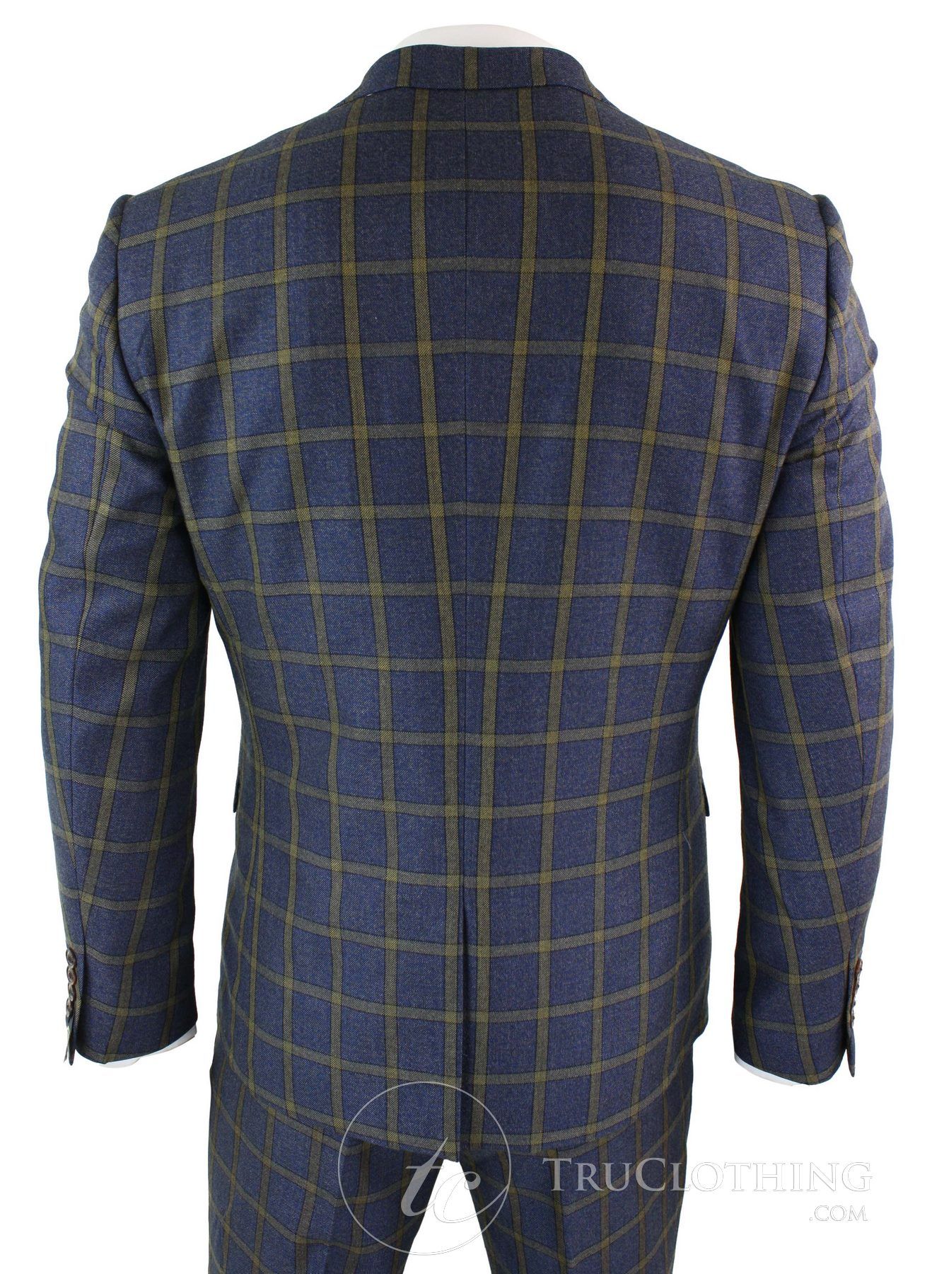 Marc Darcy SBC Roman - Mens 3 Piece Blue Gold Slim Fit Prince Of Wales Check Suit Marc Darcy Wedding Prom