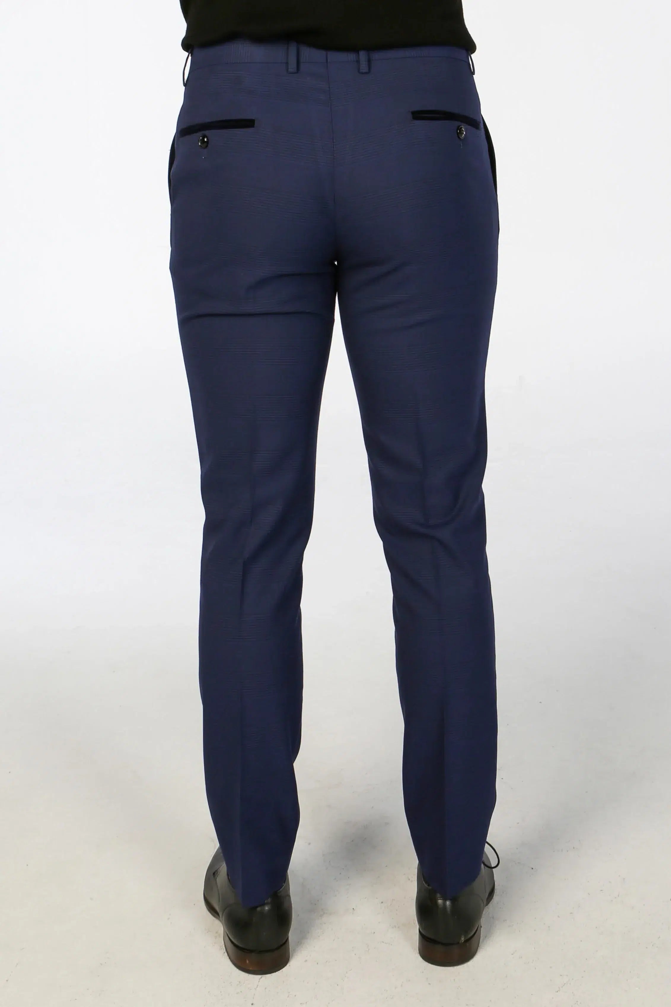 Mark - Men's Navy Blue 3 Piece Checked Tailored Fit Suit