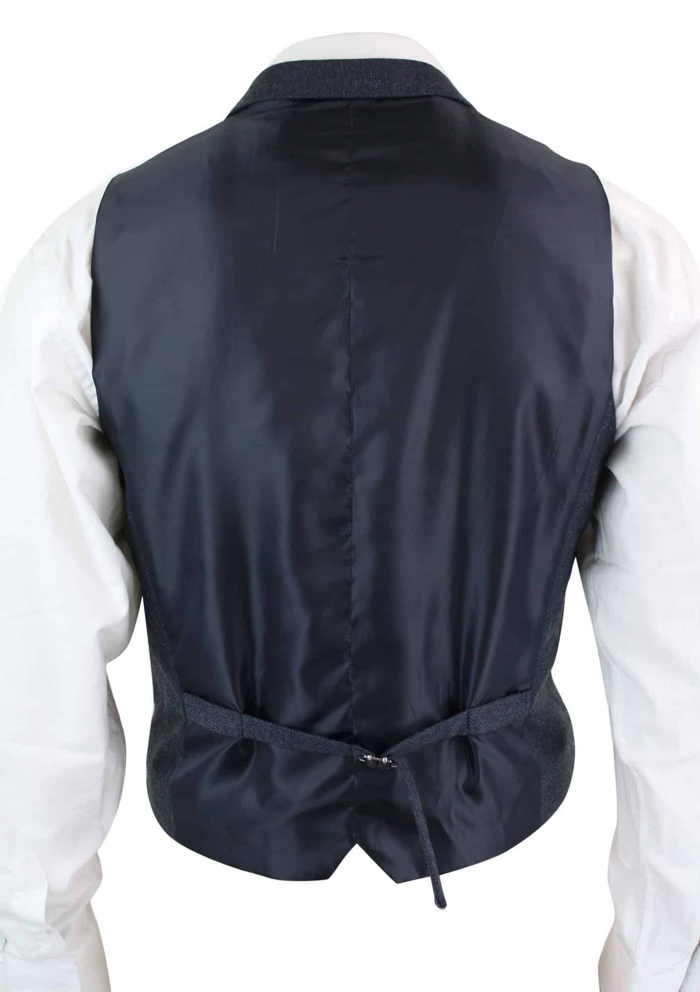 Cavani Martez - Mens Herringbone Tweed Gatsby Tommy Shelby Classic Double Breasted Waistcoat - Blue
