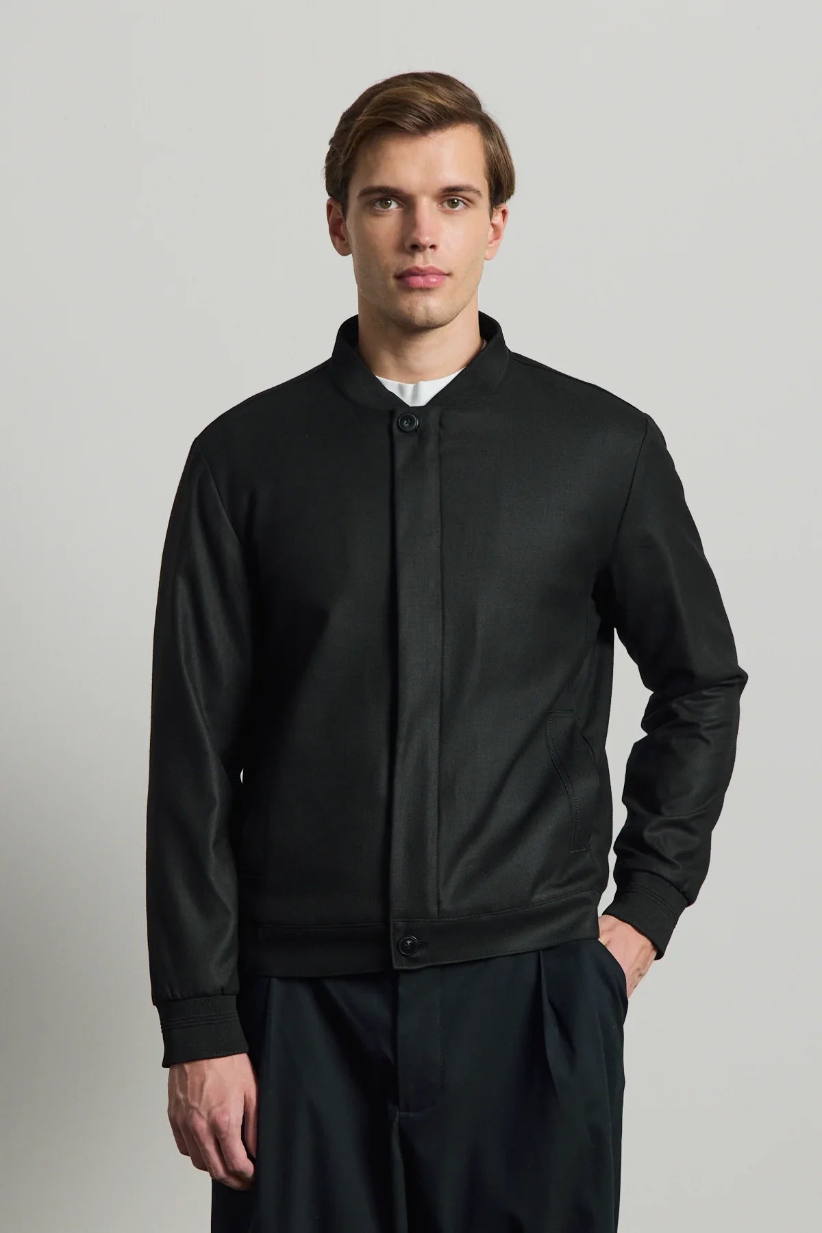 Men’s Black Minimal Smart Bomber Jacket
