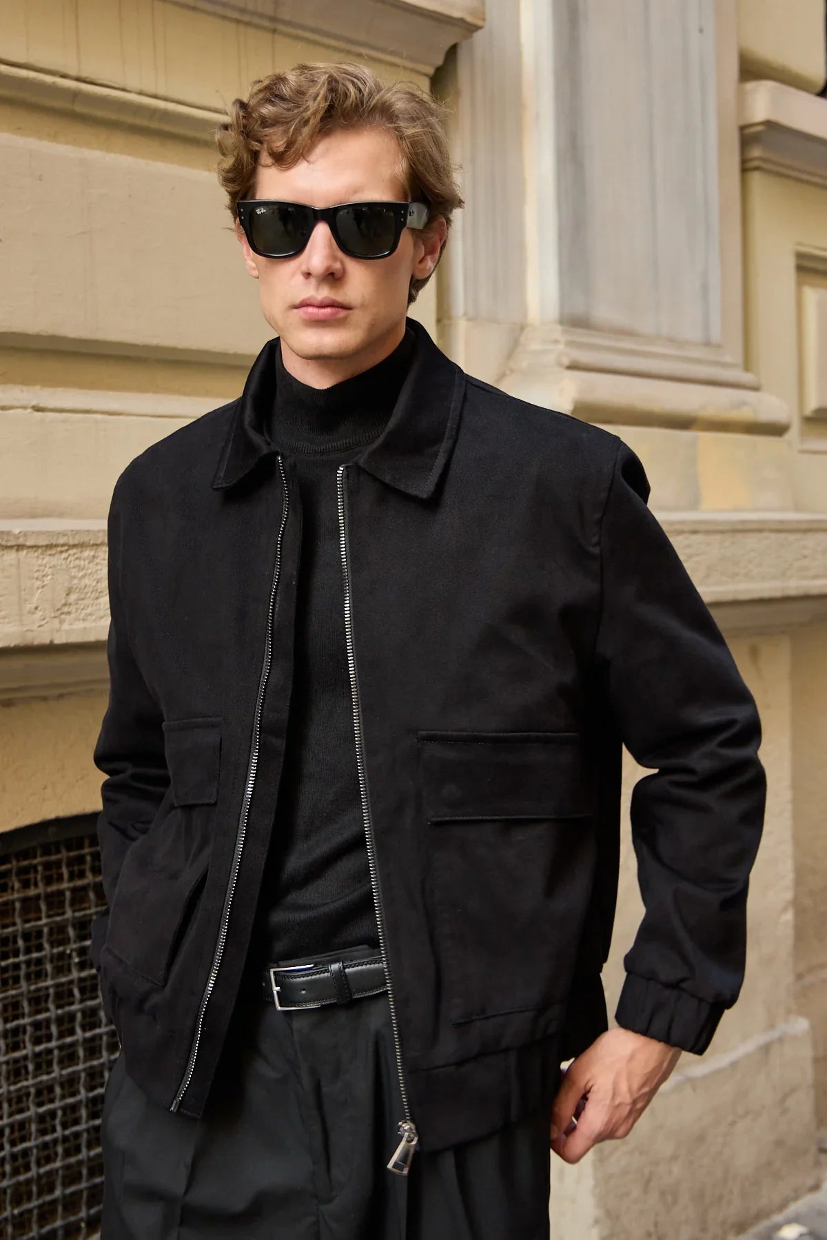 Men’s Black Utility Bomber Lightweight Padded Zip Jacket