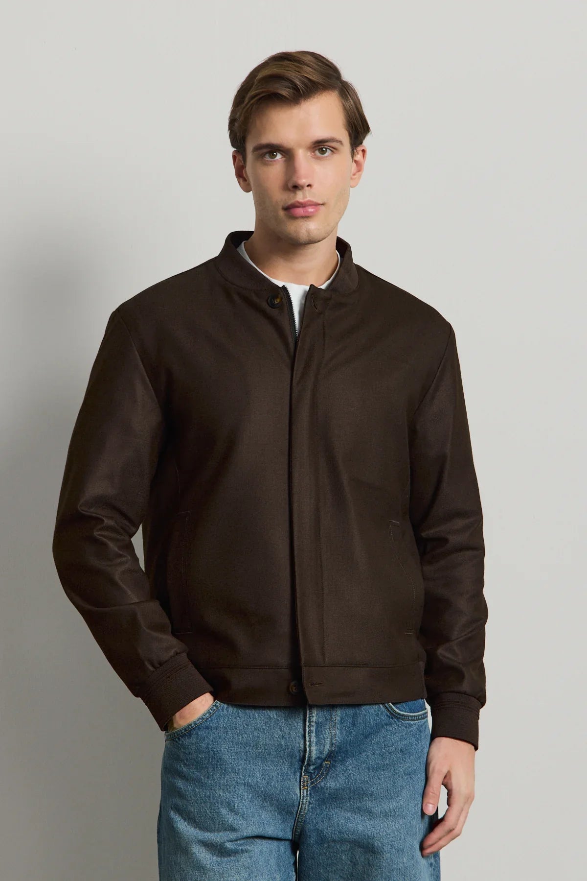 Men’s Brown Minimal Smart Bomber Jacket
