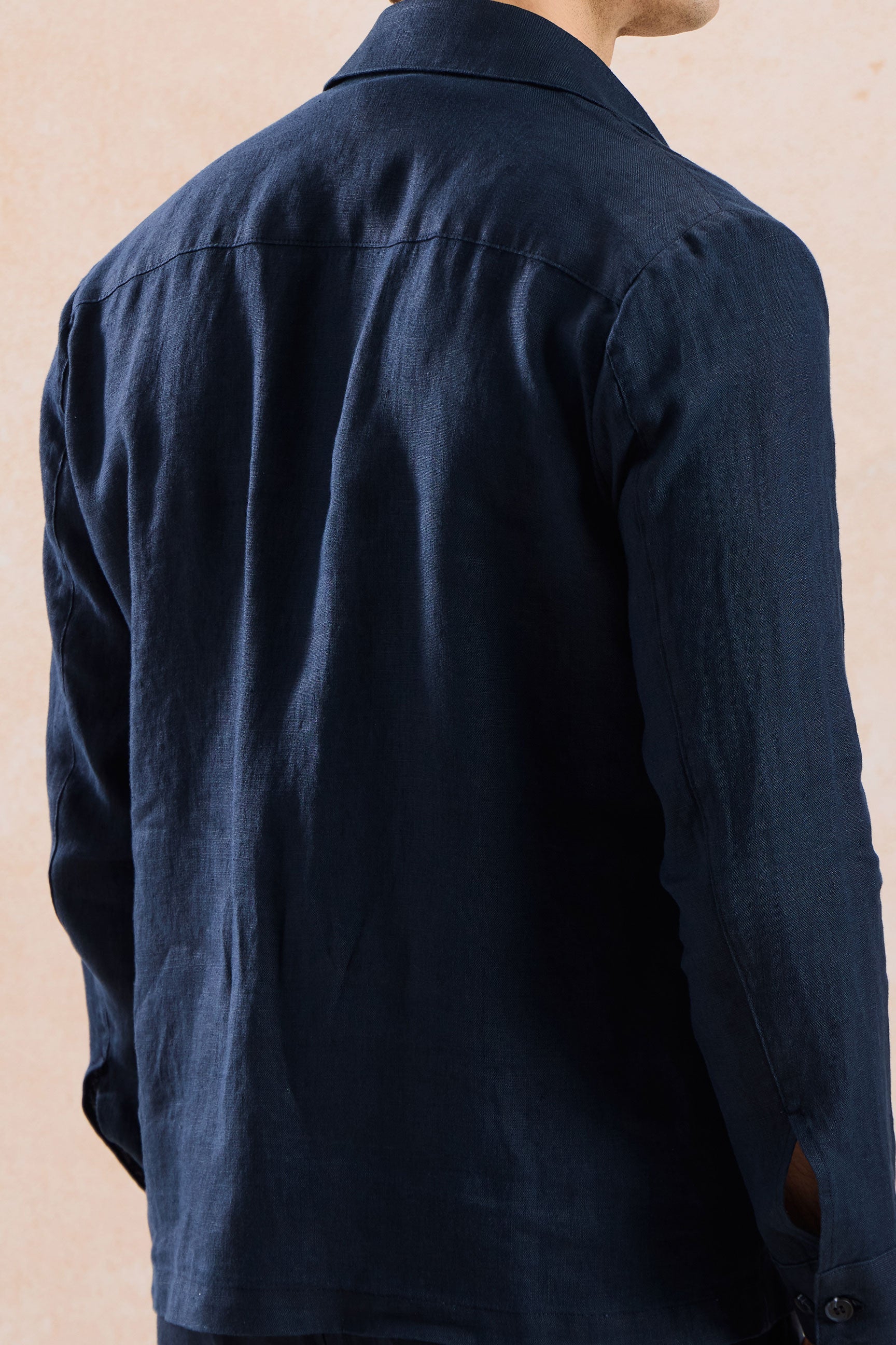 Men’s Navy Zip Linen Jacket & Beige Trousers Set Smart Casual Summer Outfit