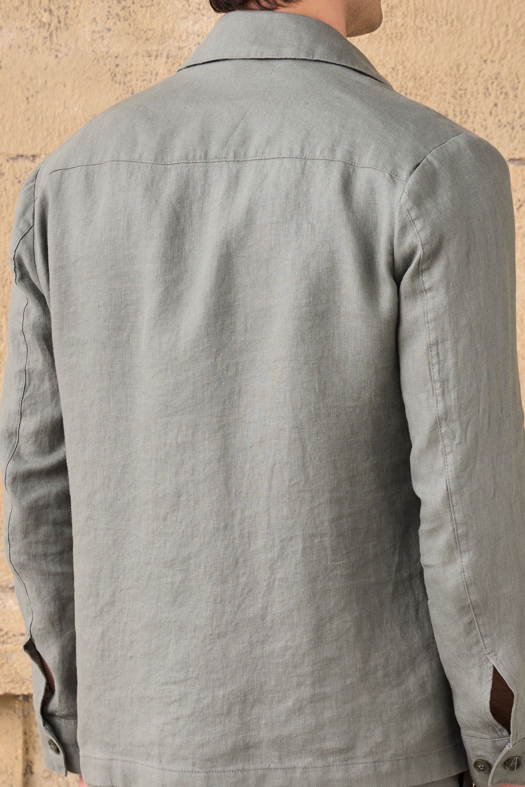 Men’s Sage Green Zip Linen Jacket & Beige Trousers Set Smart Casual Summer Outfit