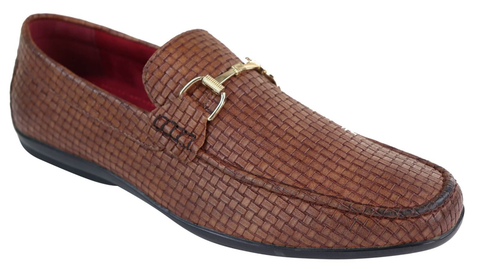 Mens Black Weave PU Leather Loafers
