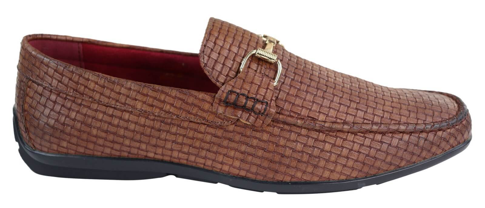 Mens Black Weave PU Leather Loafers