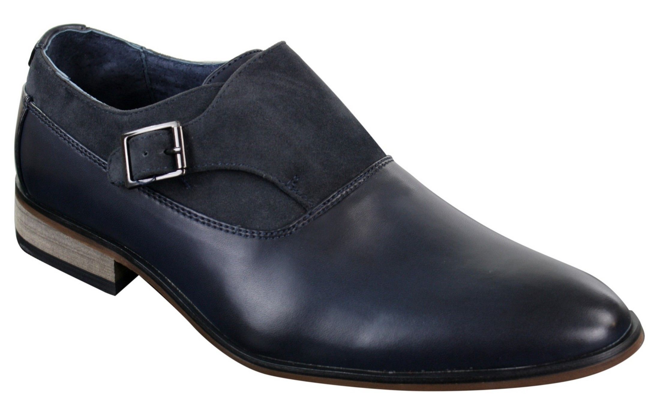 Mens Leather & Suede Slip On Buckle Italian Designer Shoes Smart Casual Formal