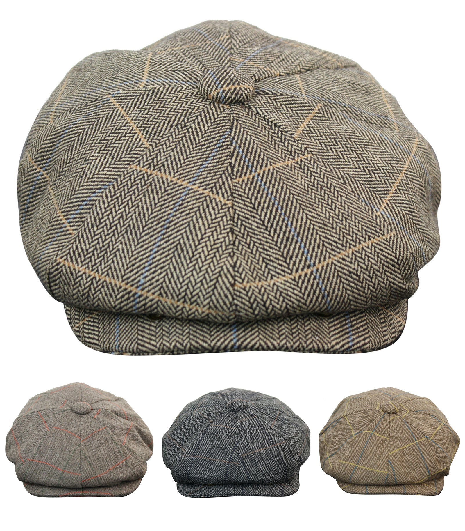 Mens Tweed Check Newsboy Cap