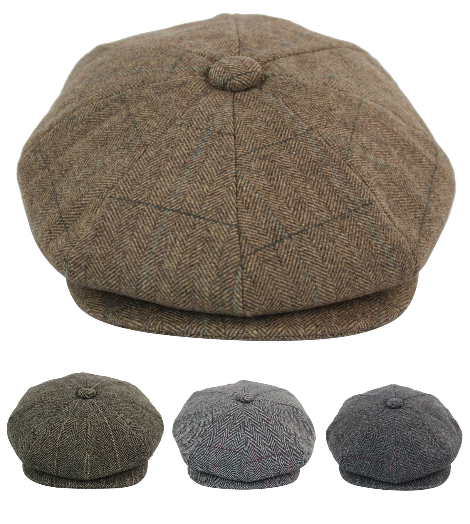 Mens Tweed Check Newsboy Cap