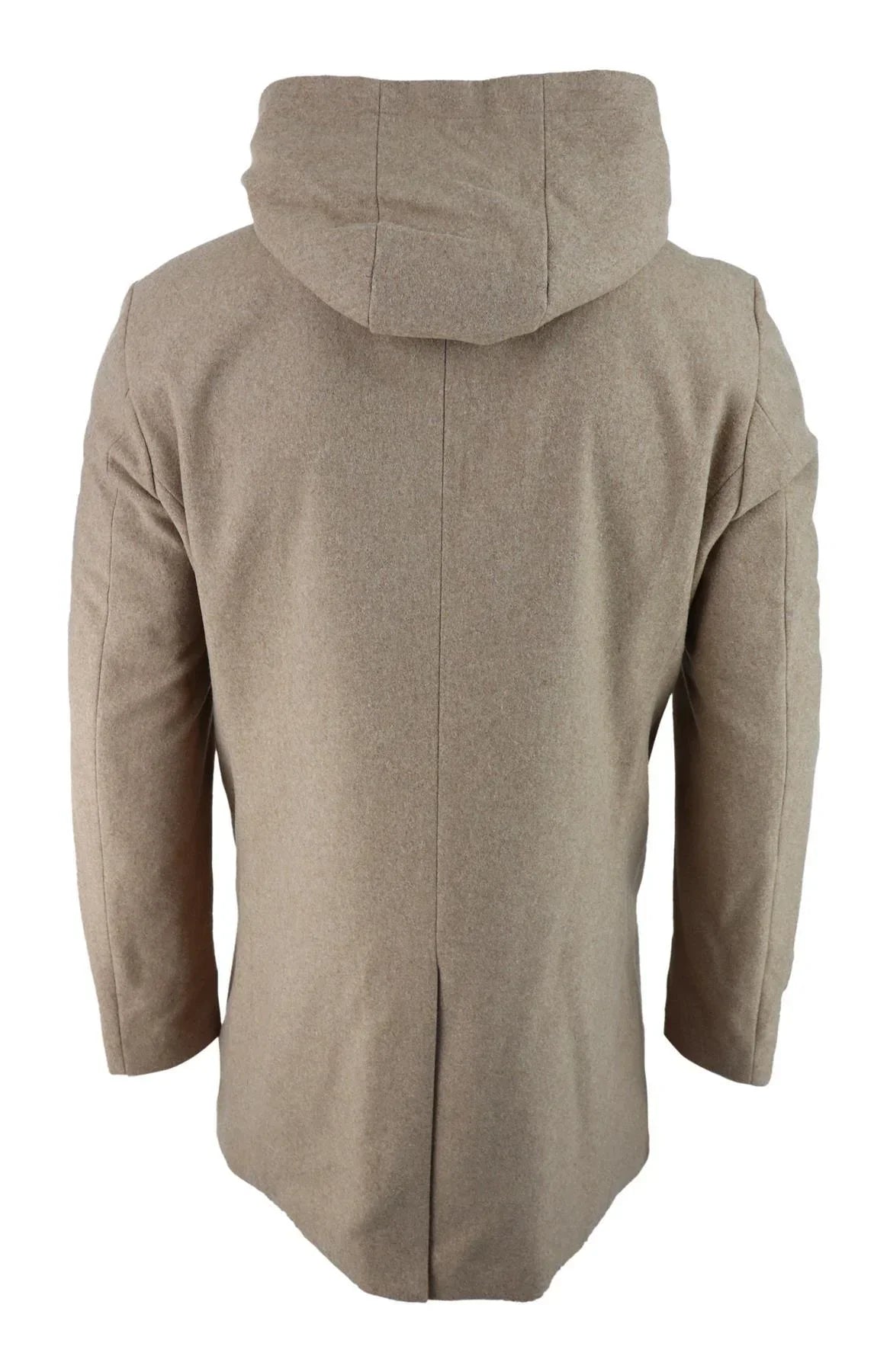 Mens 3/4 Long Overcoat Camel Jacket Coat Removable Hood Smart Casual Winter Warm Wool
