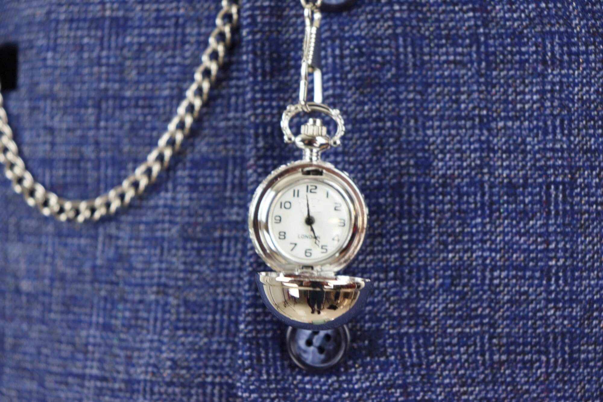 Mens Tweed Blue 3 Piece Check Suit Pocket Watch Tailored Fit 1920s Vintage