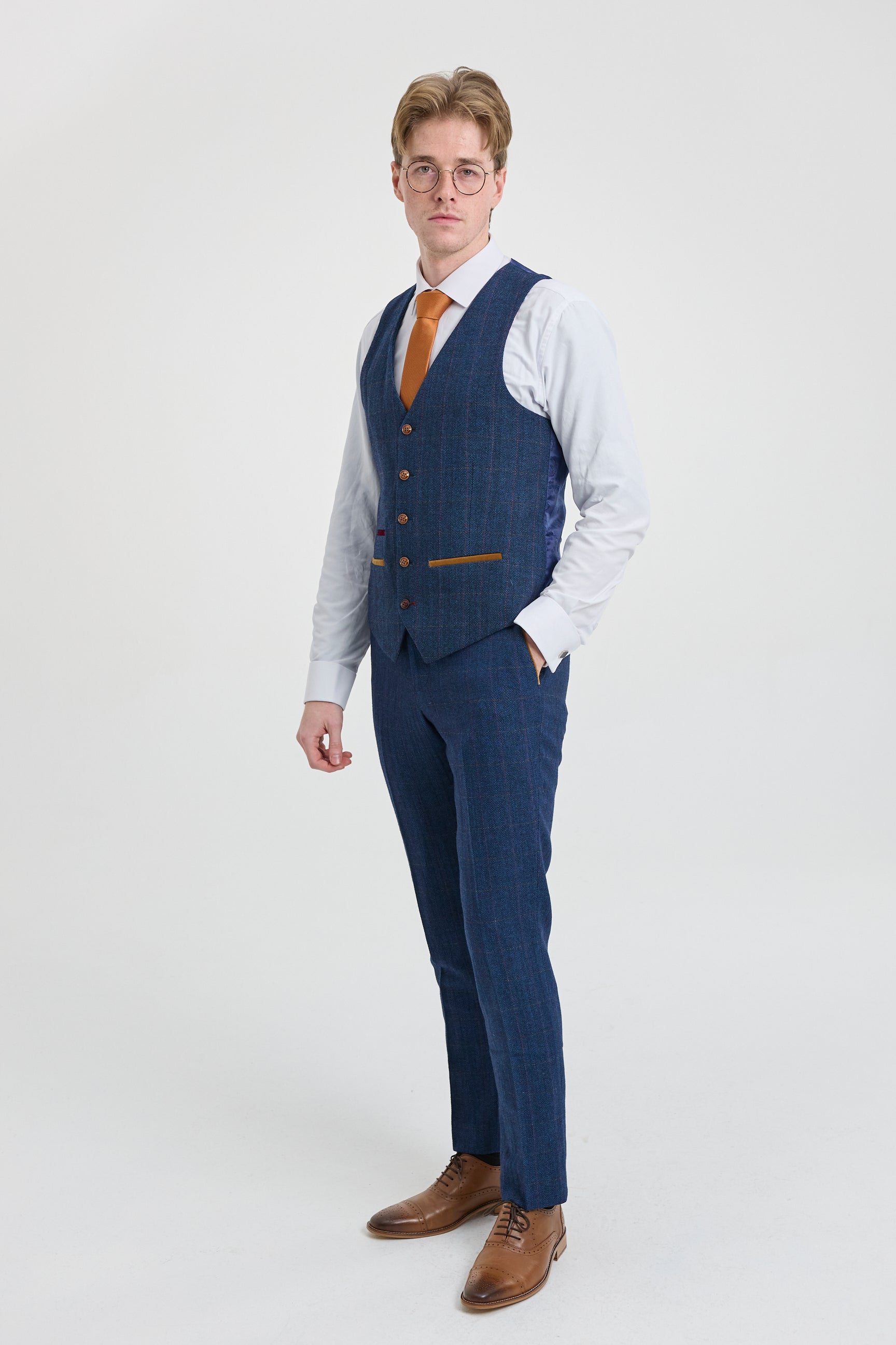 Scott Men's Blue 3-Piece Tweed Check Suit