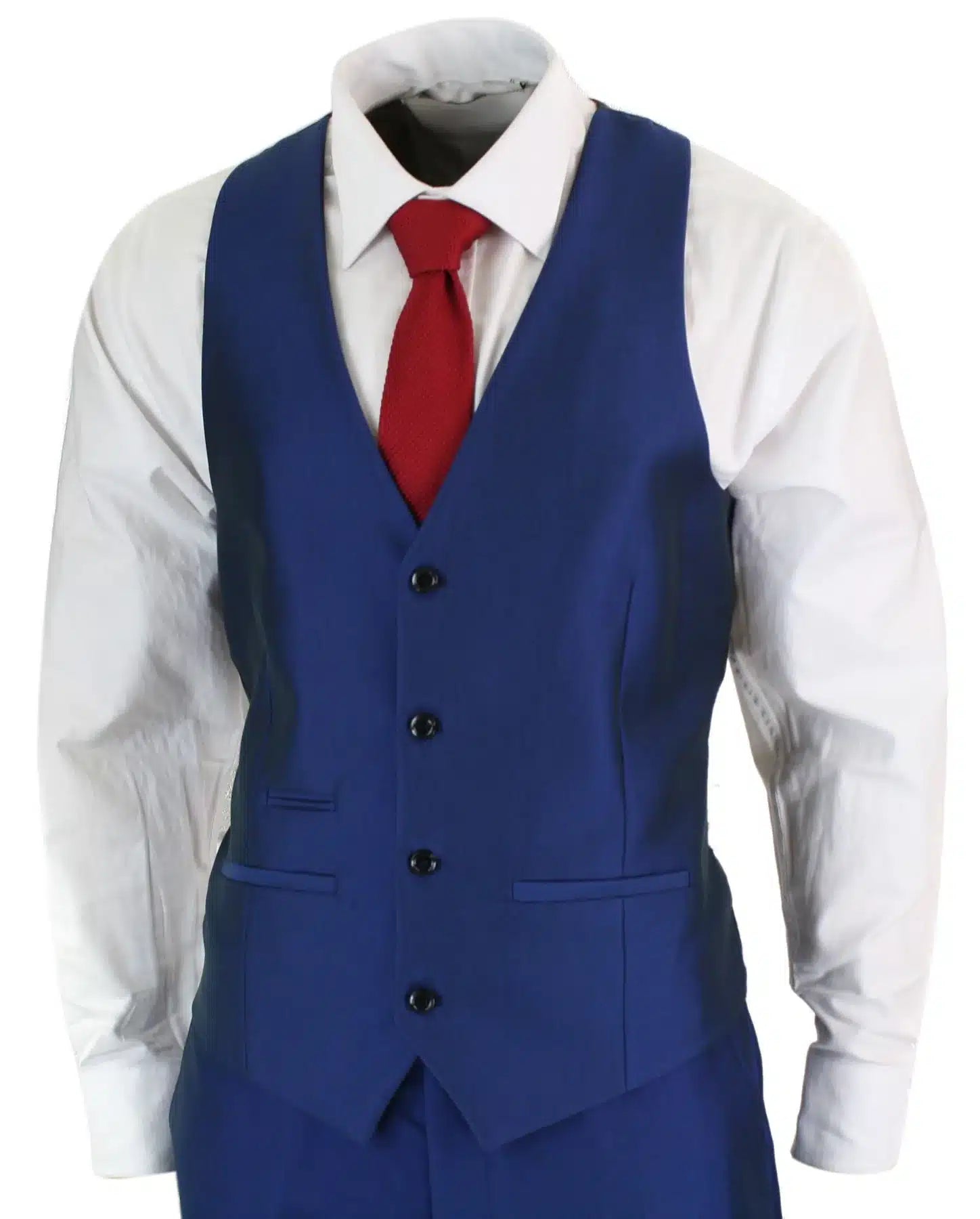 Mens 3 Piece Shiny Blue Wedding Prom Party Suit Tailored Fit Smart Formal