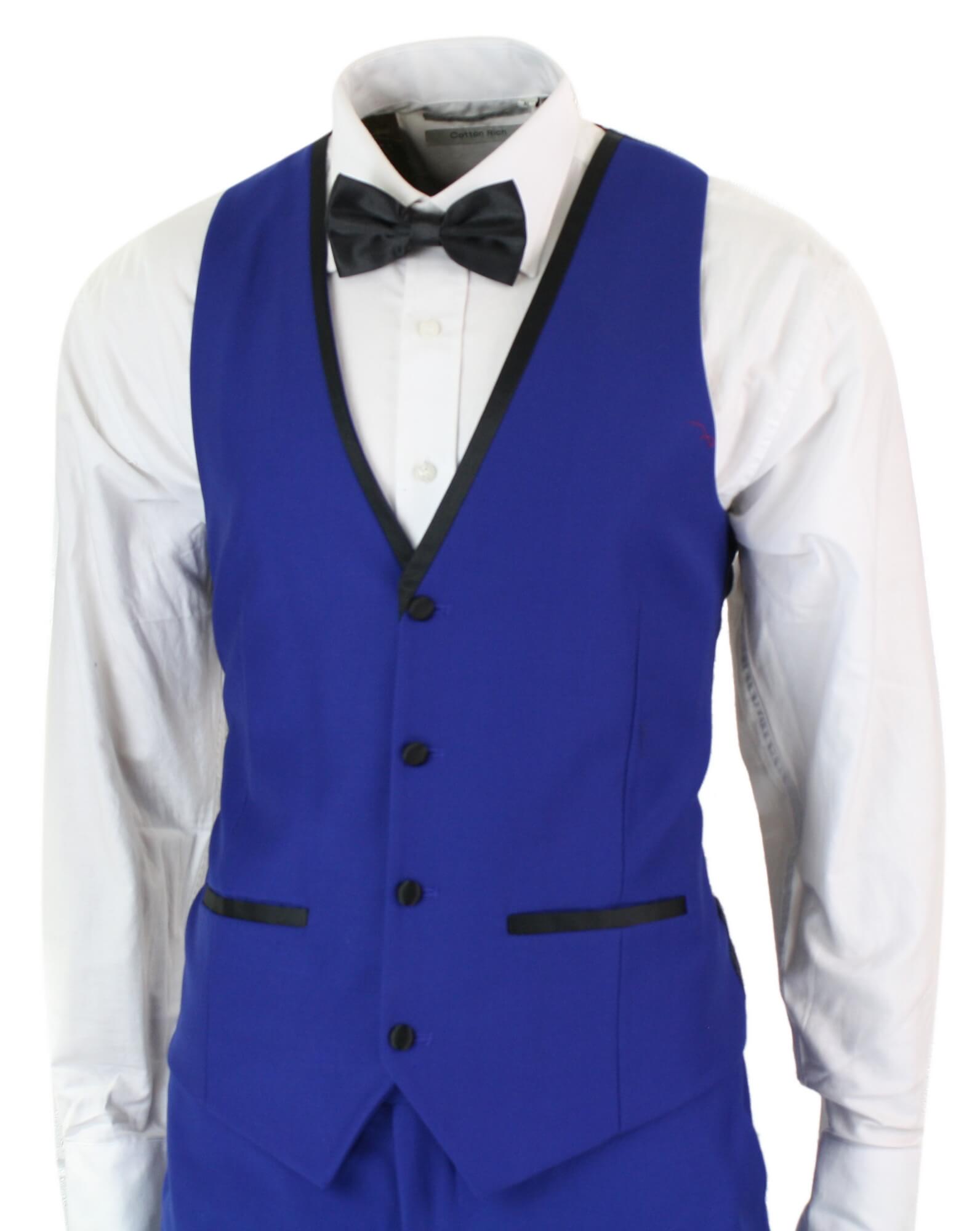 Paul Andrew Regent Blue - Mens 3 Piece Blue Black Satin Tuxedo Dinner Suit Tailored Fit Wedding Prom Groom