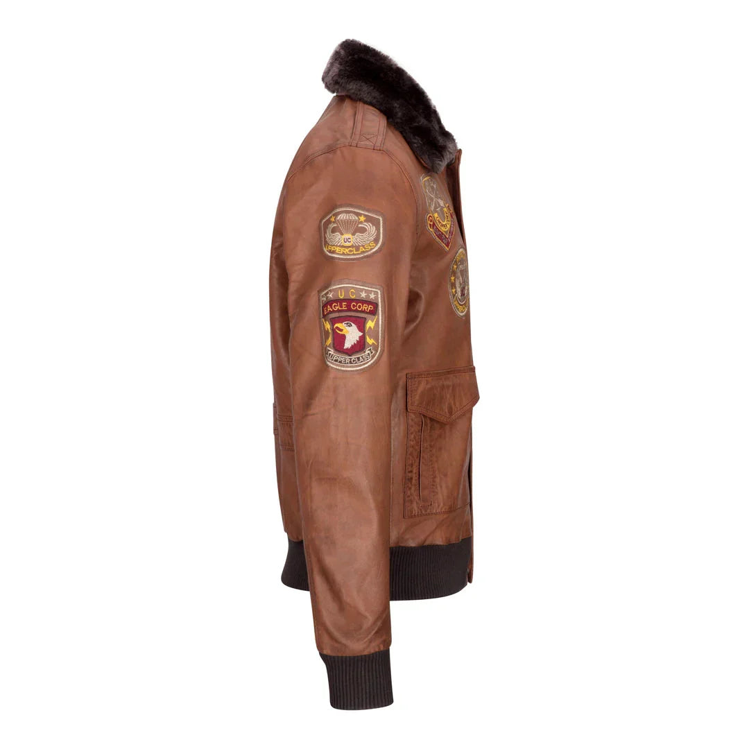 Men's Aviator Flying Pilot Bomber Jacket Timber Removable Black Fur Collar