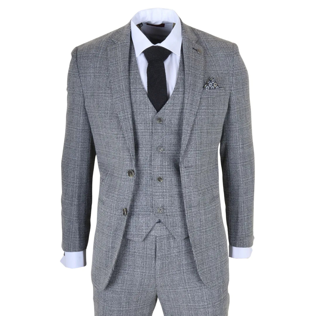 Men's Grey Classic Check Slim Fit 3 Piece Suit