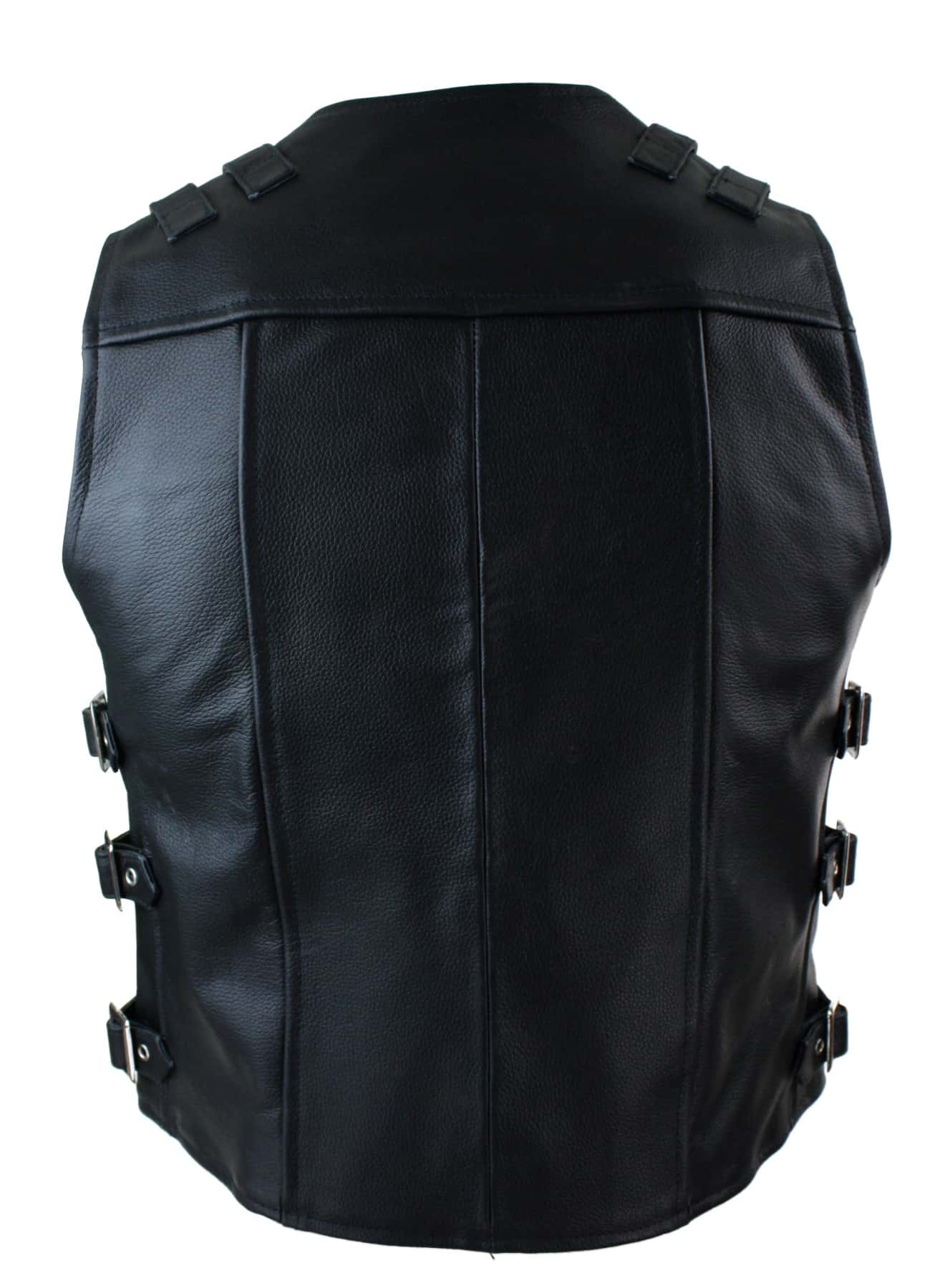 Mens Real Hide Leather Biker Motorcycle Waistcoat Vest Buckle Belted Hook